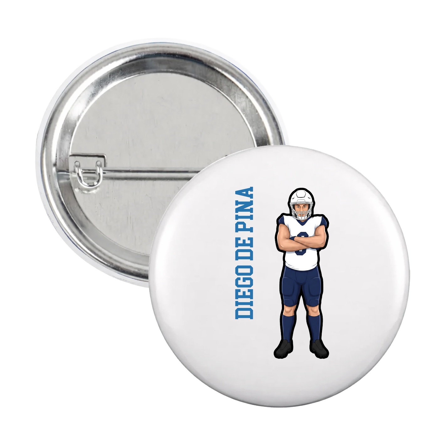 Game Day Button — Name Vertical in White