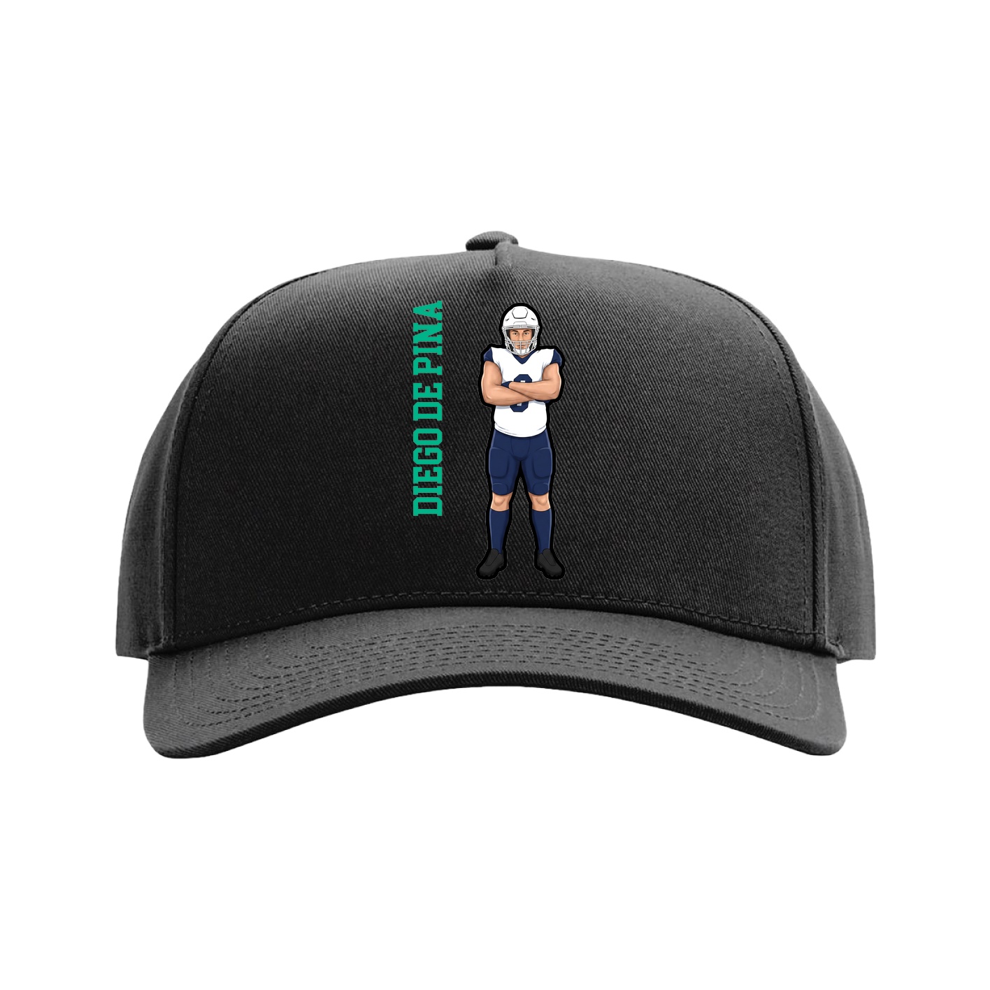 Full Fabric Five-Panel Champ Cap — Name Vertical in Black