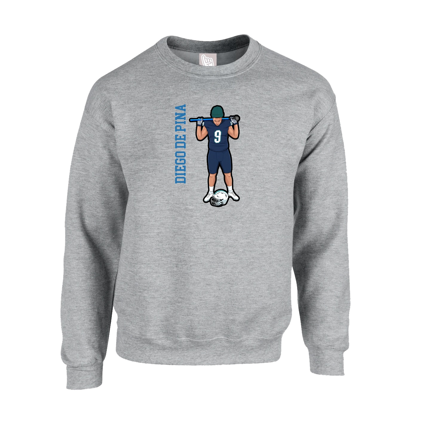 Fleece Crew — Name Vertical in Grey