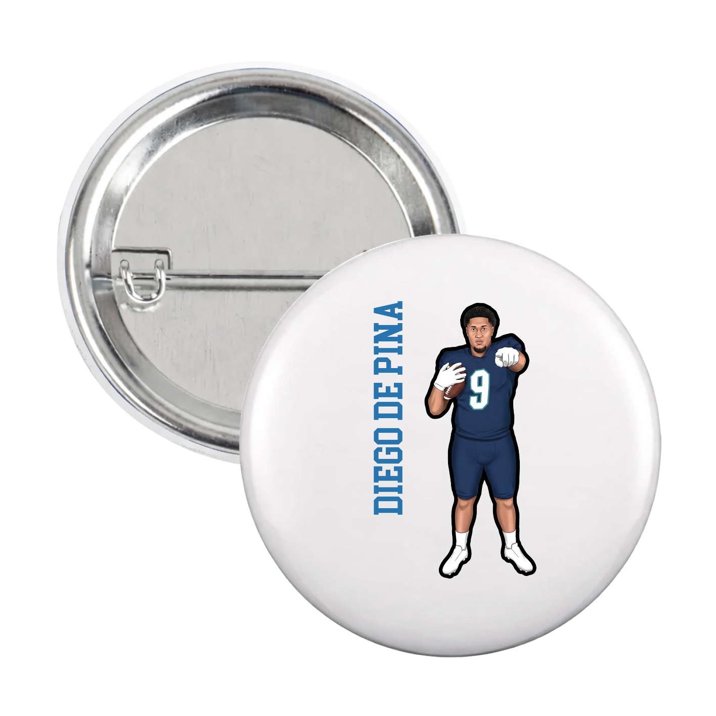 Game Day Button — Name Vertical in White