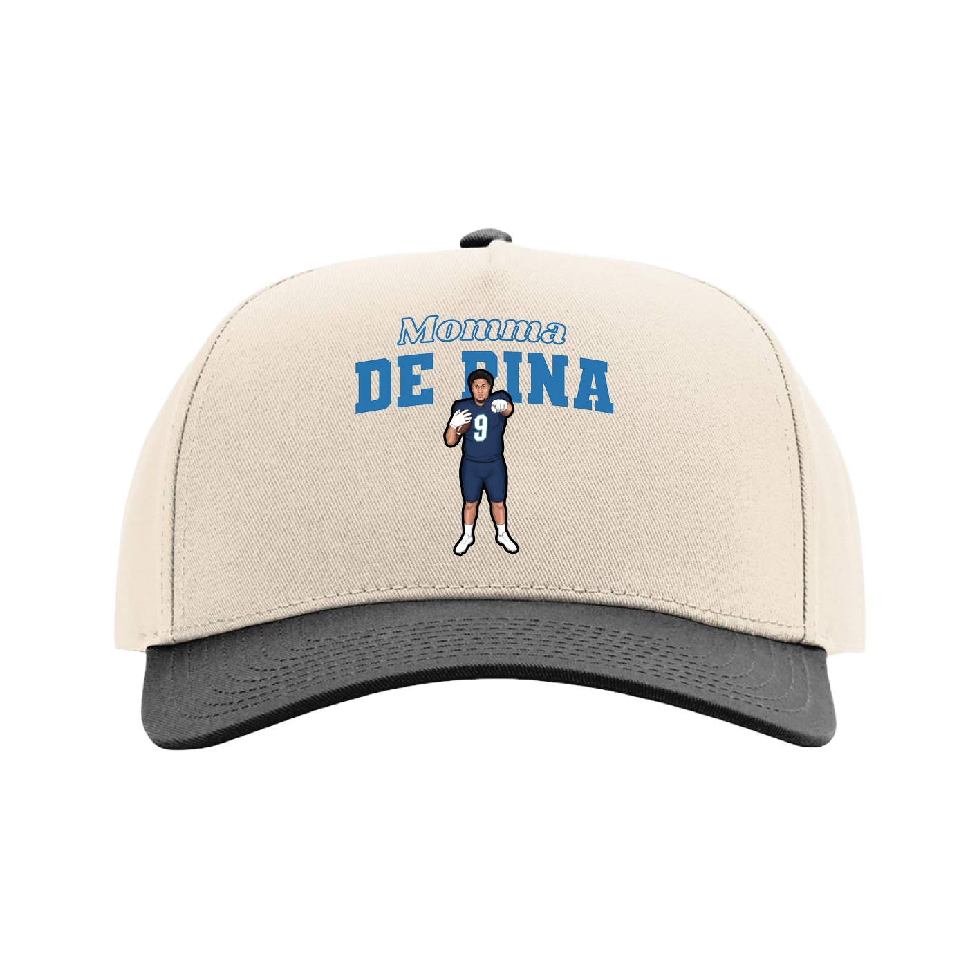 Full Fabric Five-Panel Champ Cap — Mothers Day Block in Cream/Black