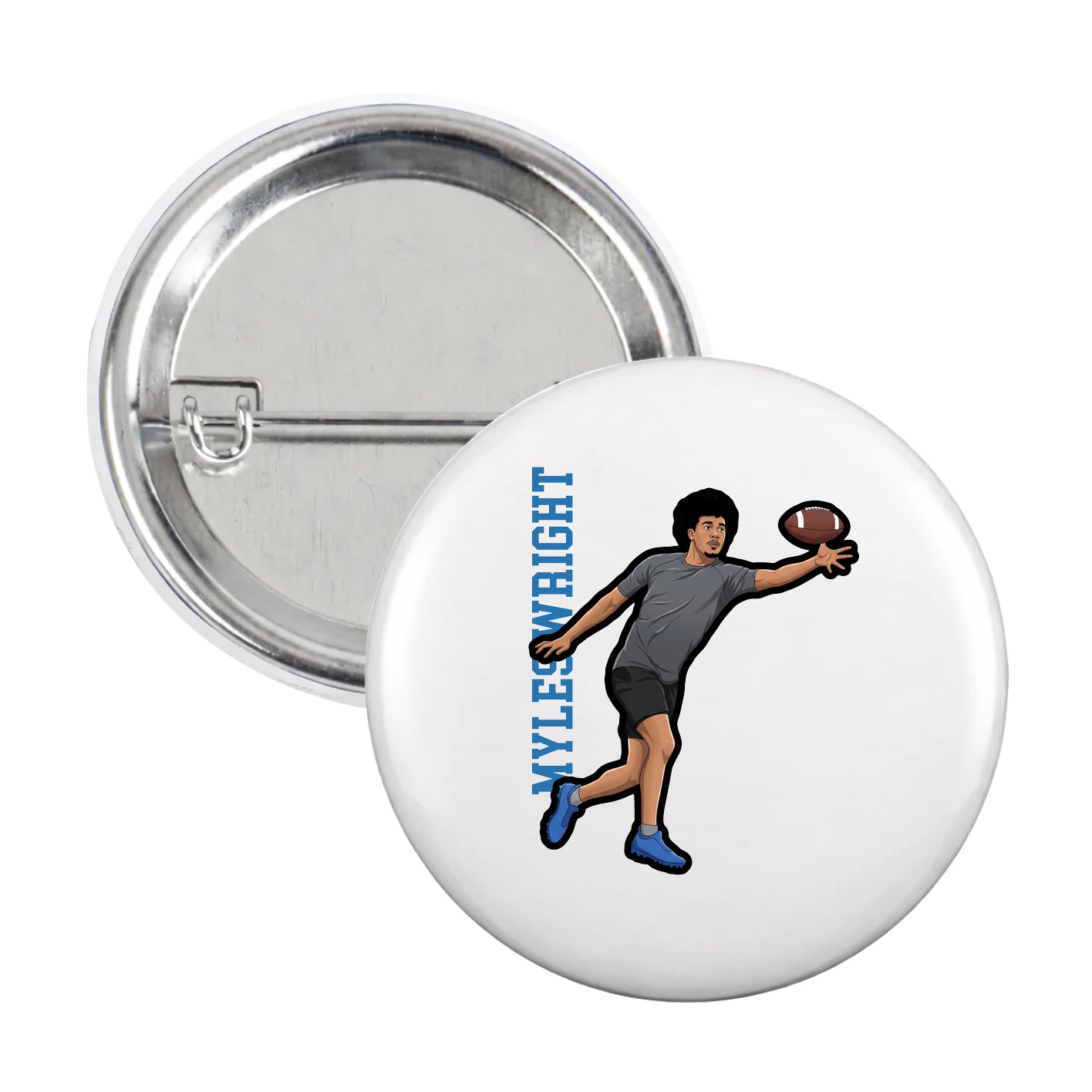 Game Day Button — Name Vertical in White
