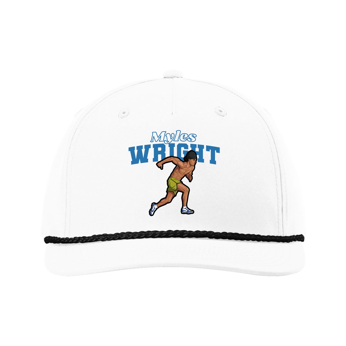 Five-Panel Classic Rope Cap — Name Arch in White