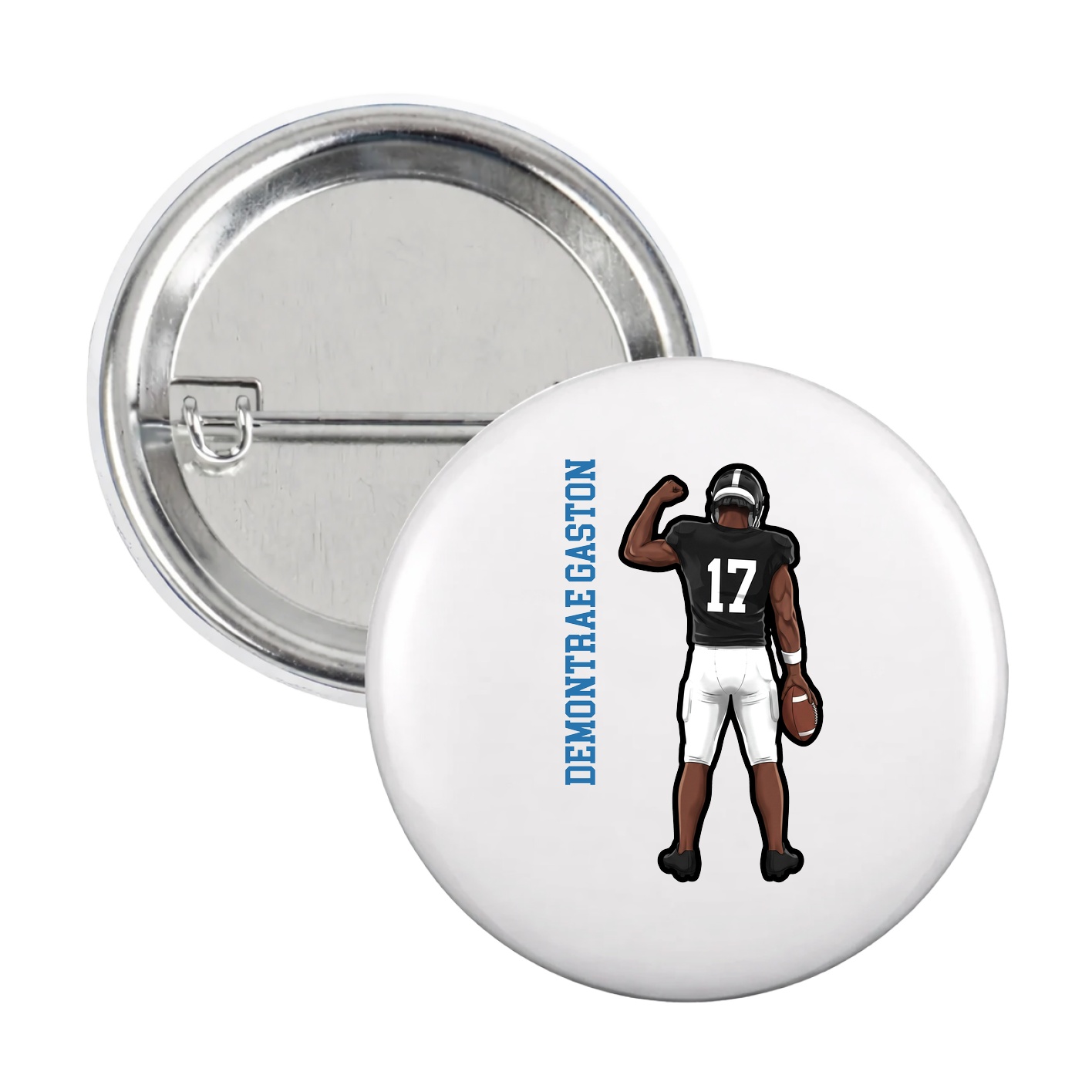 Game Day Button — Name Vertical in White