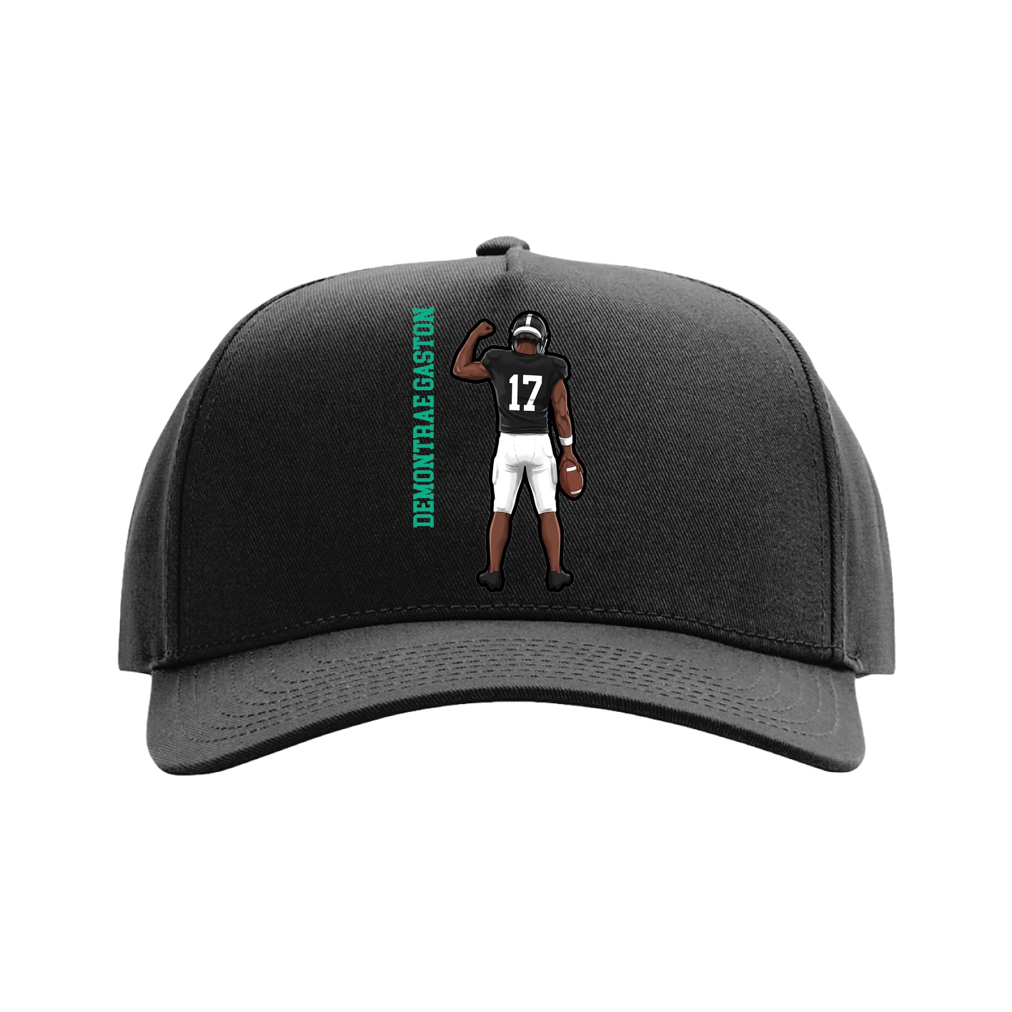 Full Fabric Five-Panel Champ Cap — Name Vertical in Black