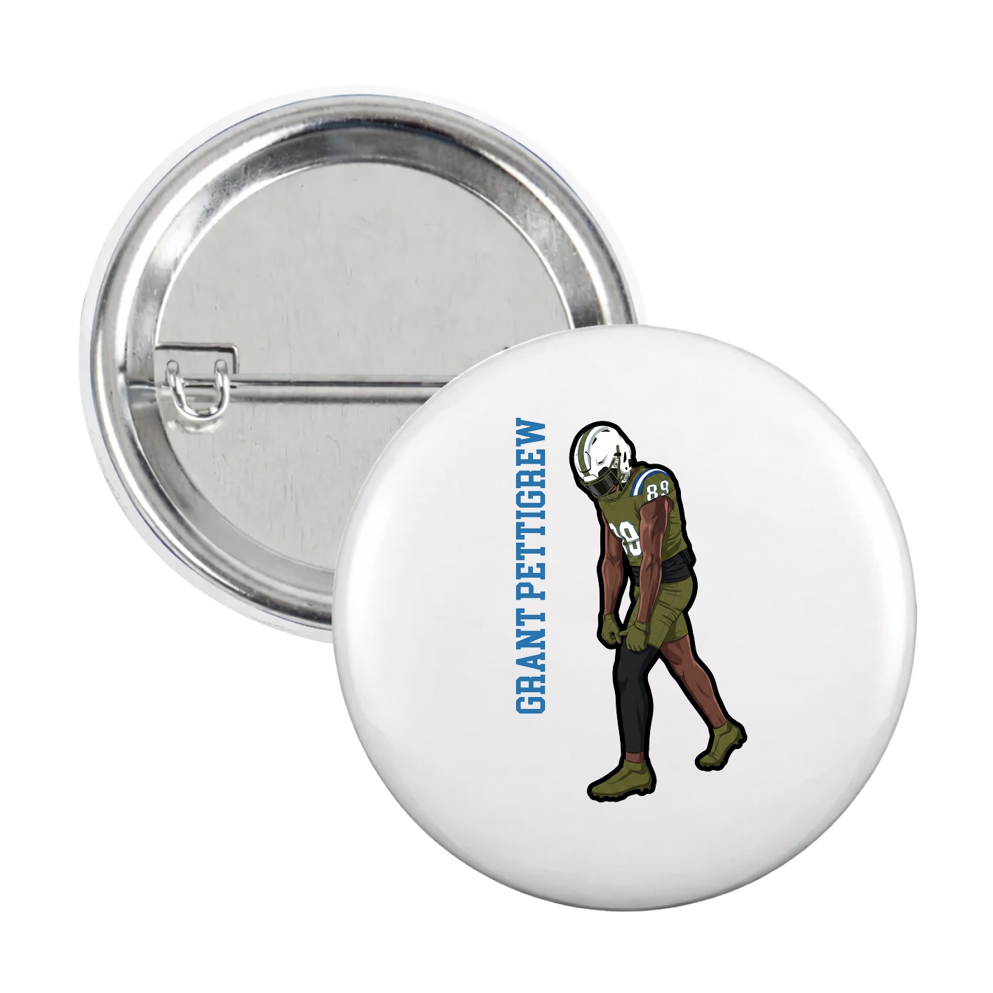 Game Day Button — Name Vertical in White