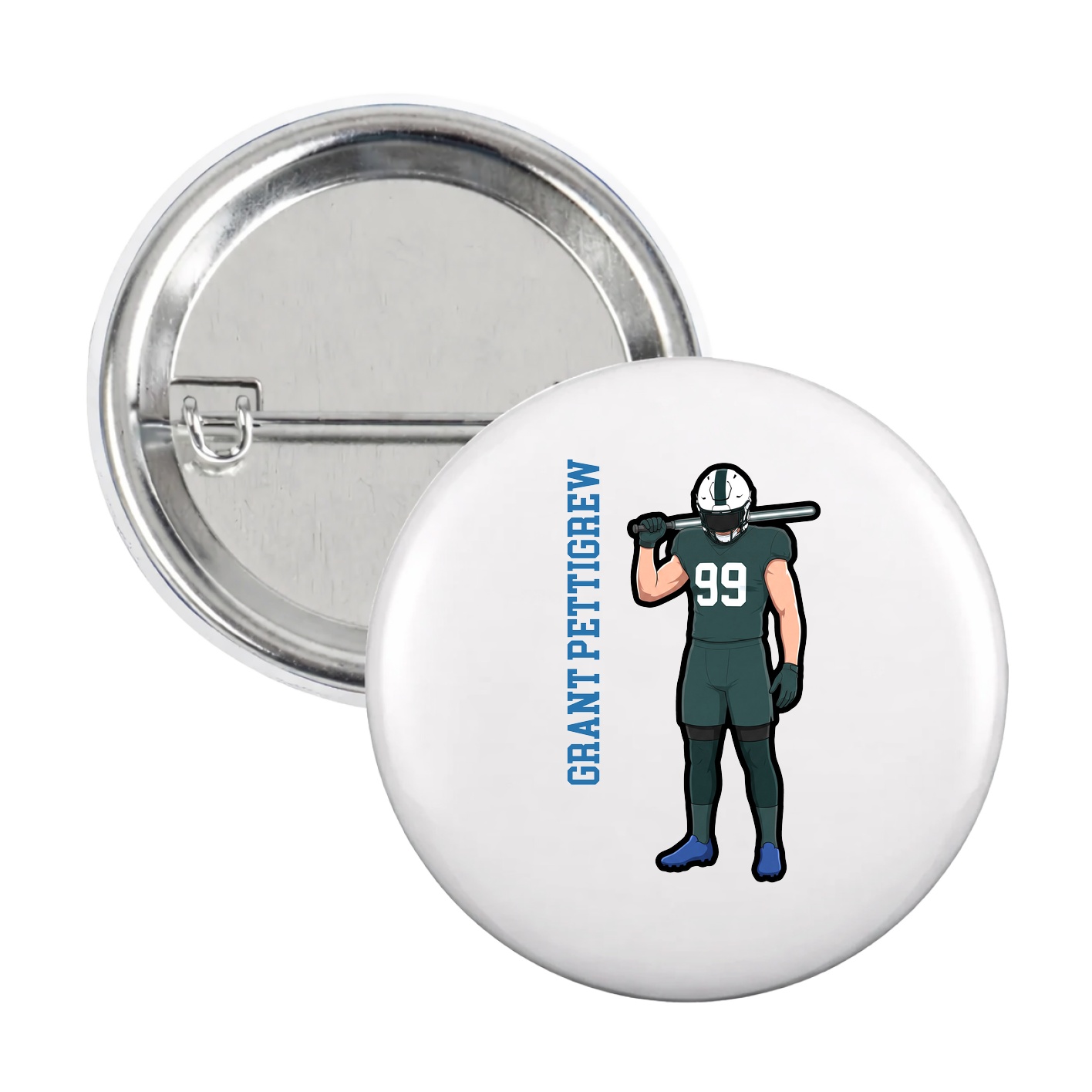 Game Day Button — Name Vertical in White