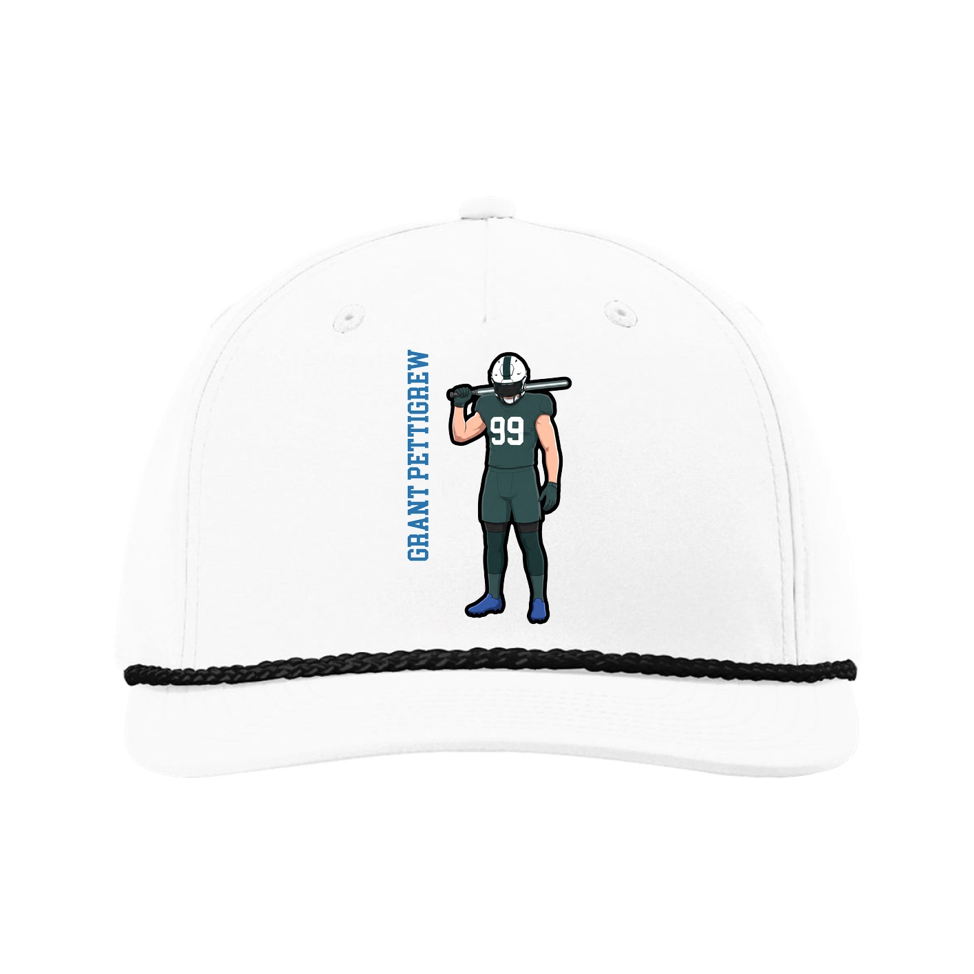 Five-Panel Classic Rope Cap — Name Vertical in White