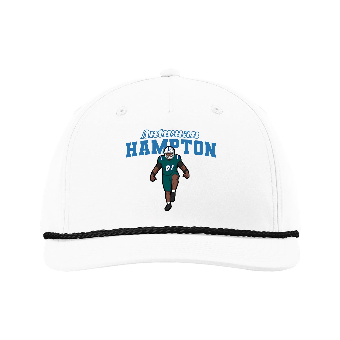 Five-Panel Classic Rope Cap — Name Arch in White