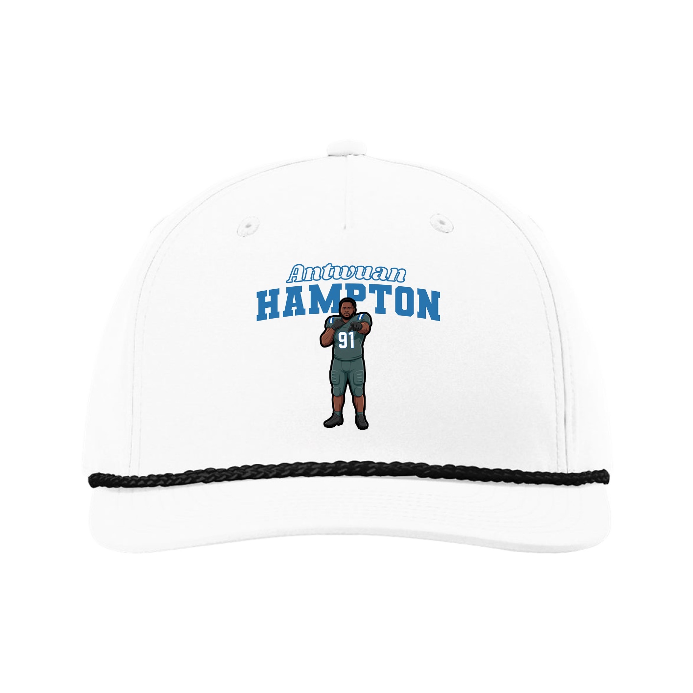 Five-Panel Classic Rope Cap — Name Arch in White