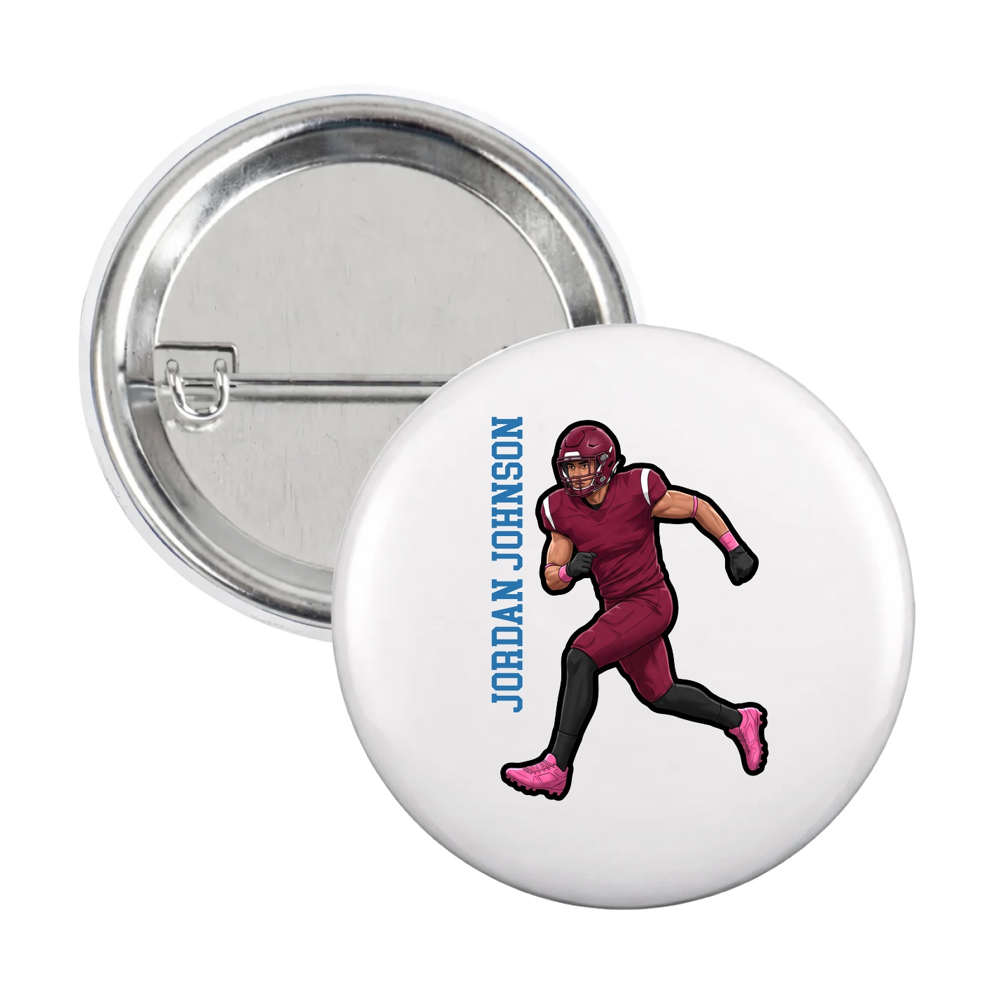 Game Day Button — Name Vertical in White