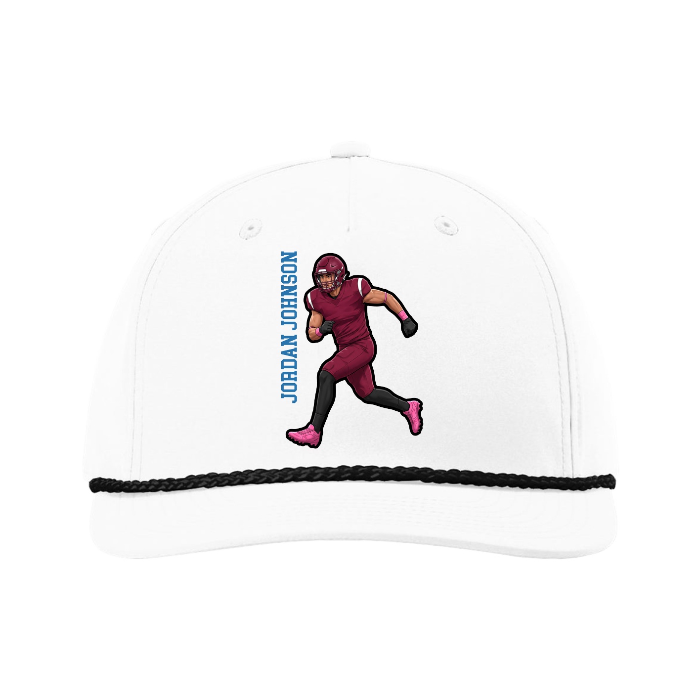 Five-Panel Classic Rope Cap — Name Vertical in White