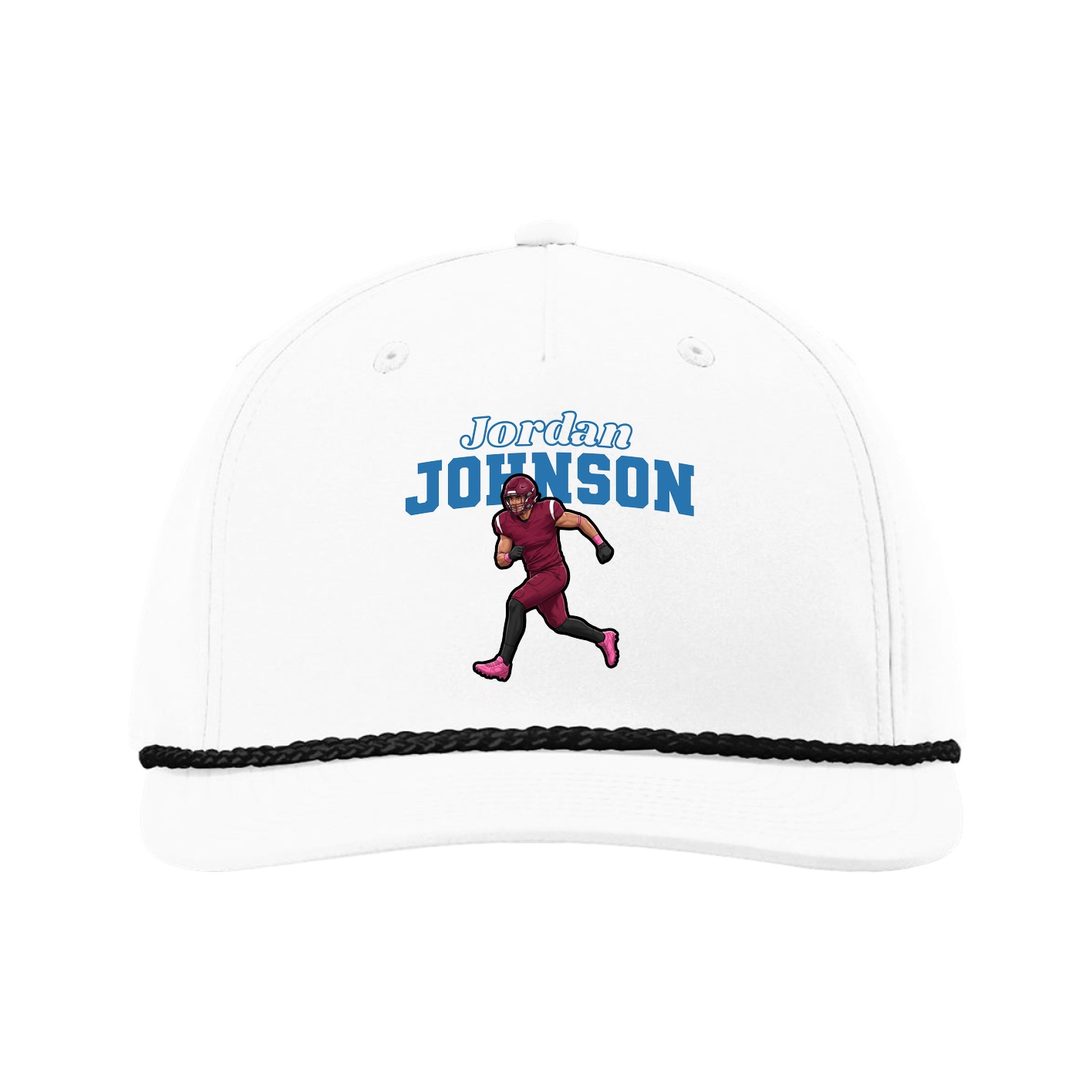 Five-Panel Classic Rope Cap — Name Arch in White