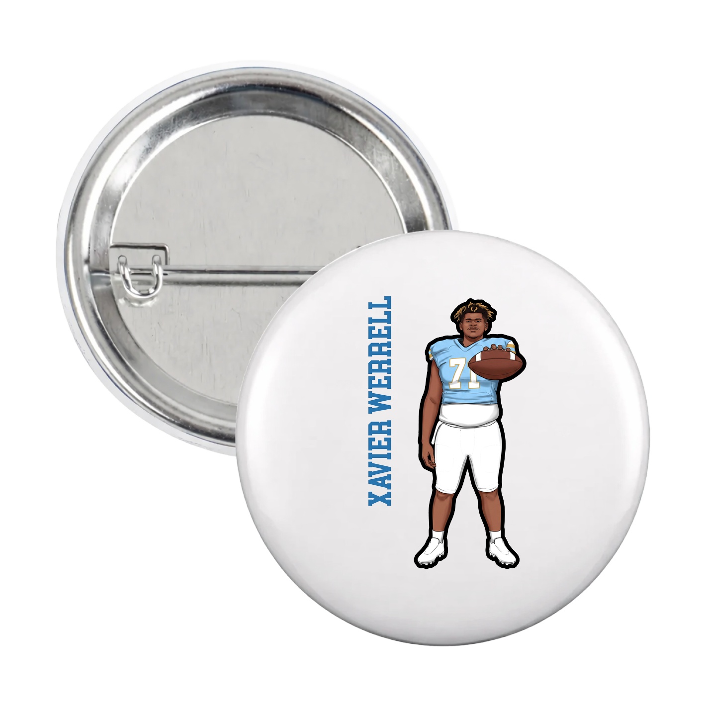 Game Day Button — Name Vertical in White