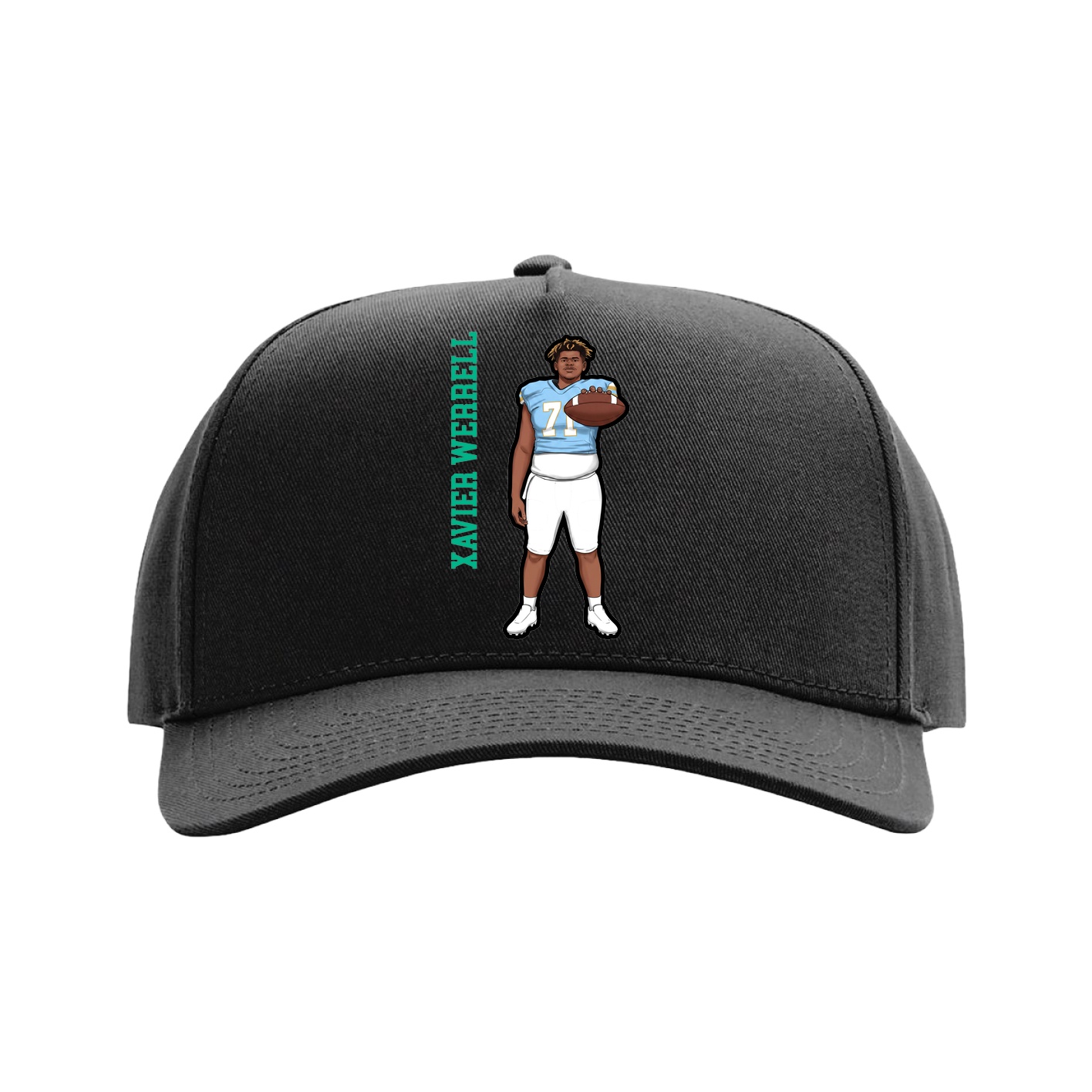 Full Fabric Five-Panel Champ Cap — Name Vertical in Black