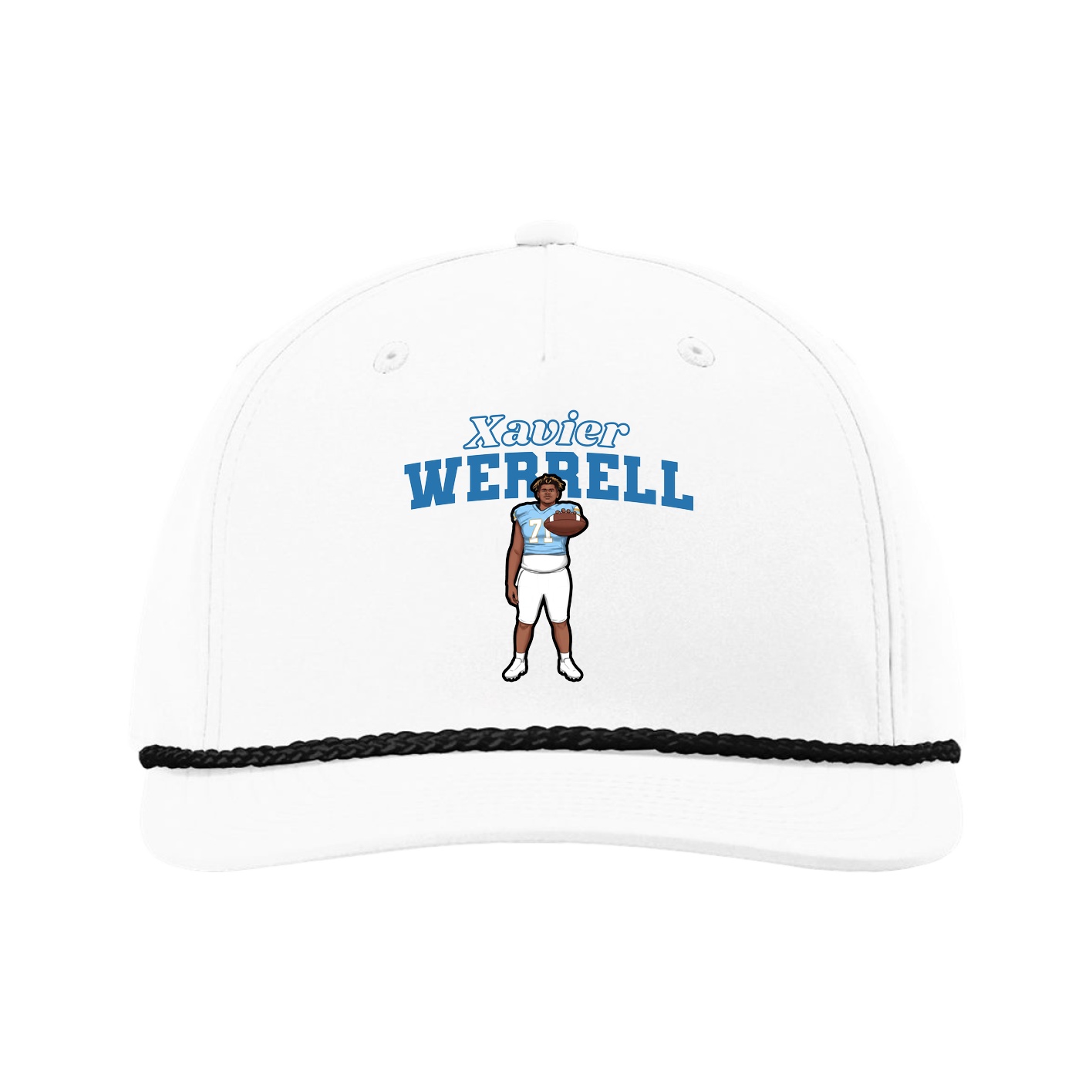 Five-Panel Classic Rope Cap — Name Arch in White