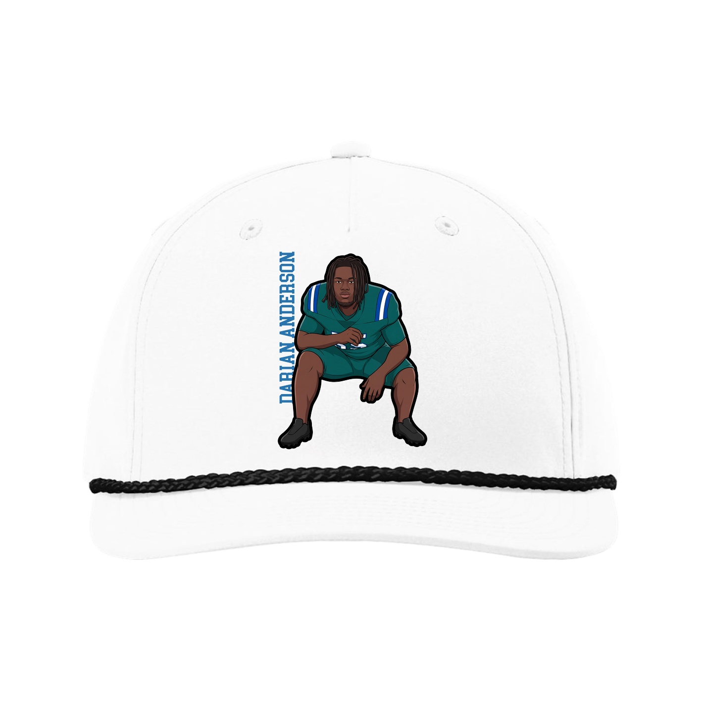 Five-Panel Classic Rope Cap — Name Vertical in White