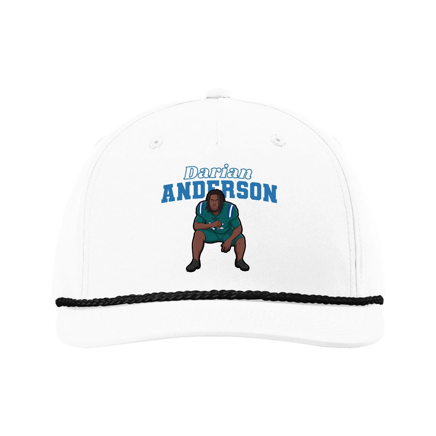 Five-Panel Classic Rope Cap — Name Arch in White
