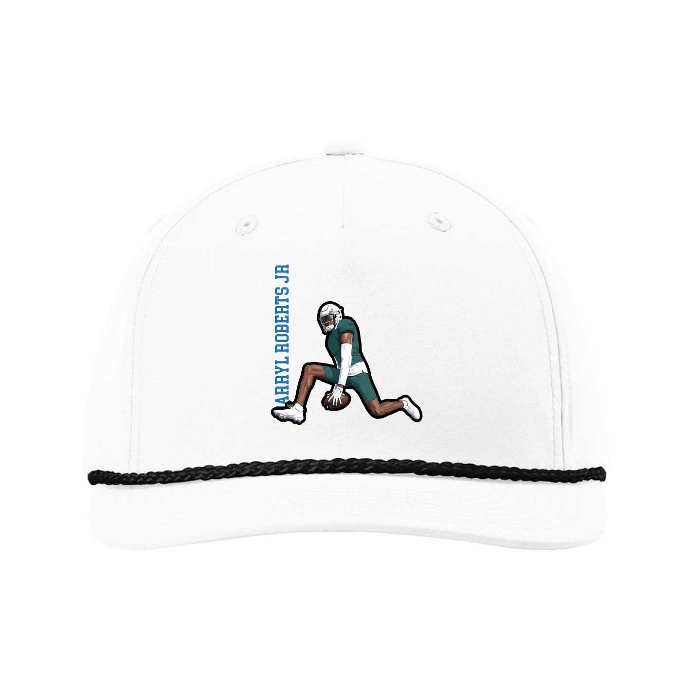 Five-Panel Classic Rope Cap — Name Vertical in White