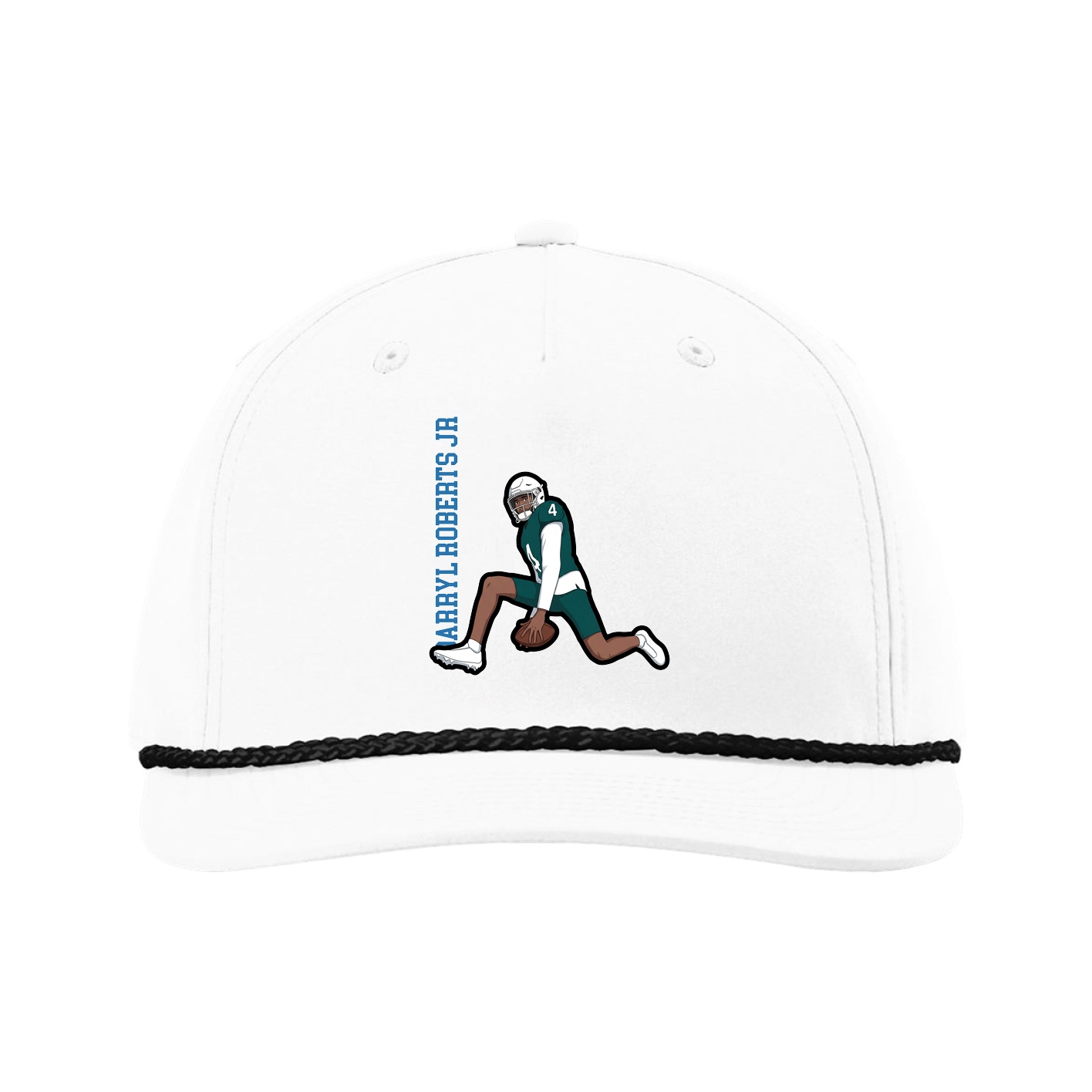 Five-Panel Classic Rope Cap — Name Vertical in White
