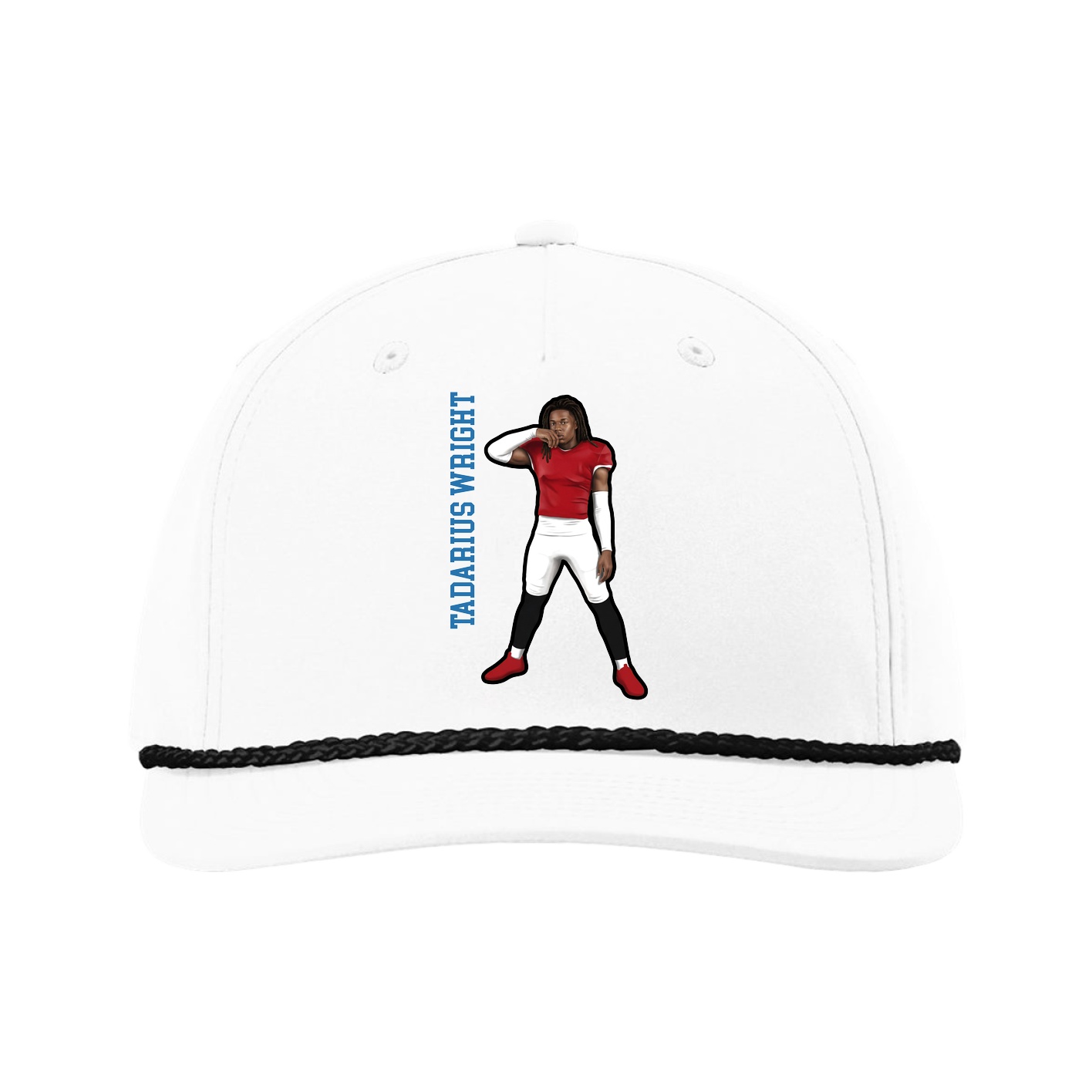 Five-Panel Classic Rope Cap — Name Vertical in White