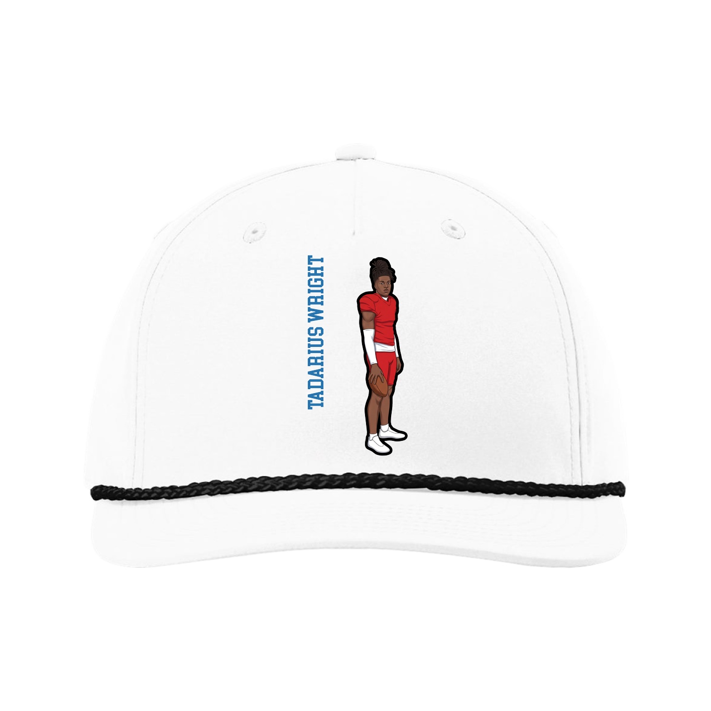 Five-Panel Classic Rope Cap — Name Vertical in White