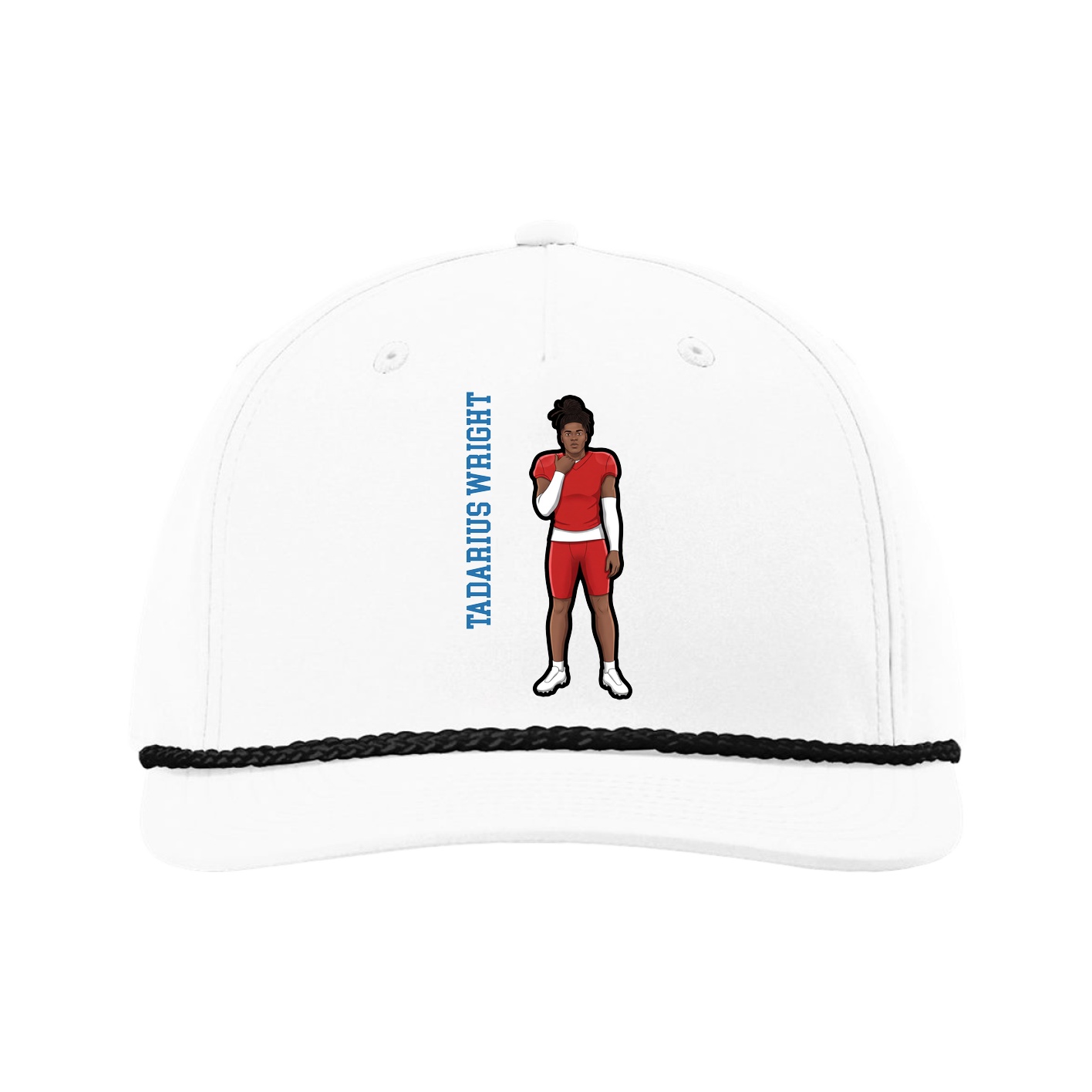 Five-Panel Classic Rope Cap — Name Vertical in White