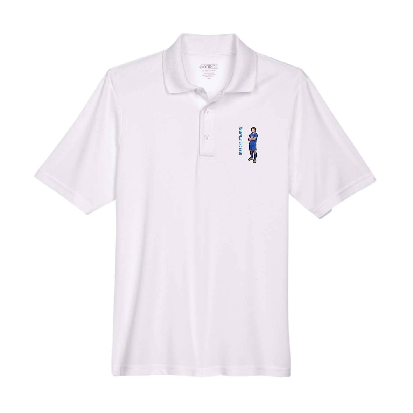 Performance Polo — Name Vertical in White