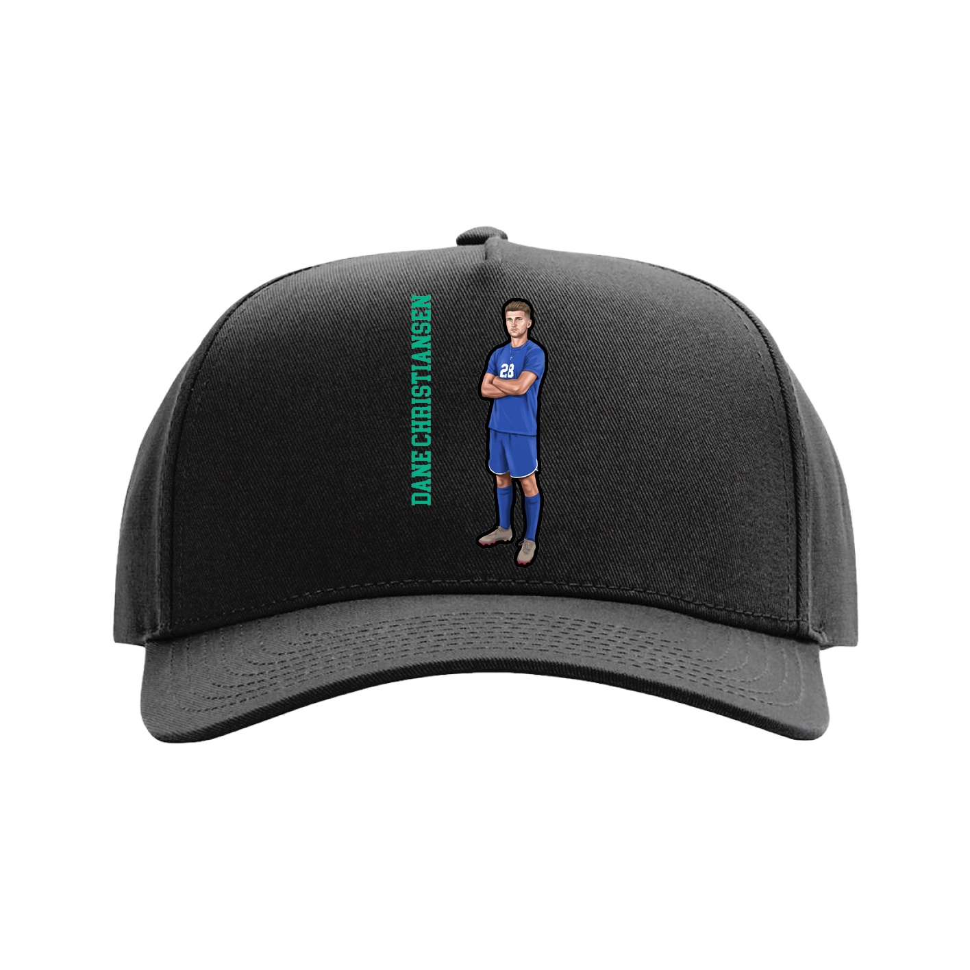 Full Fabric Five-Panel Champ Cap — Name Vertical in Black