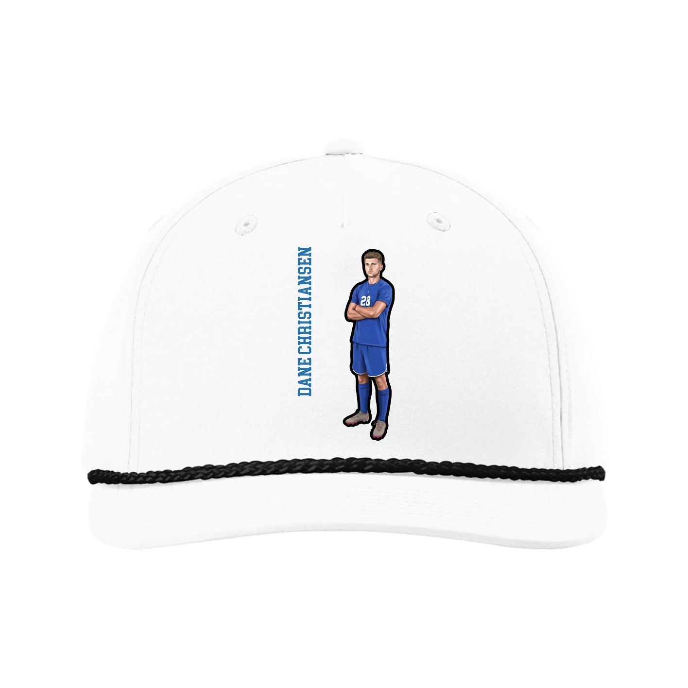 Five-Panel Classic Rope Cap — Name Vertical in White