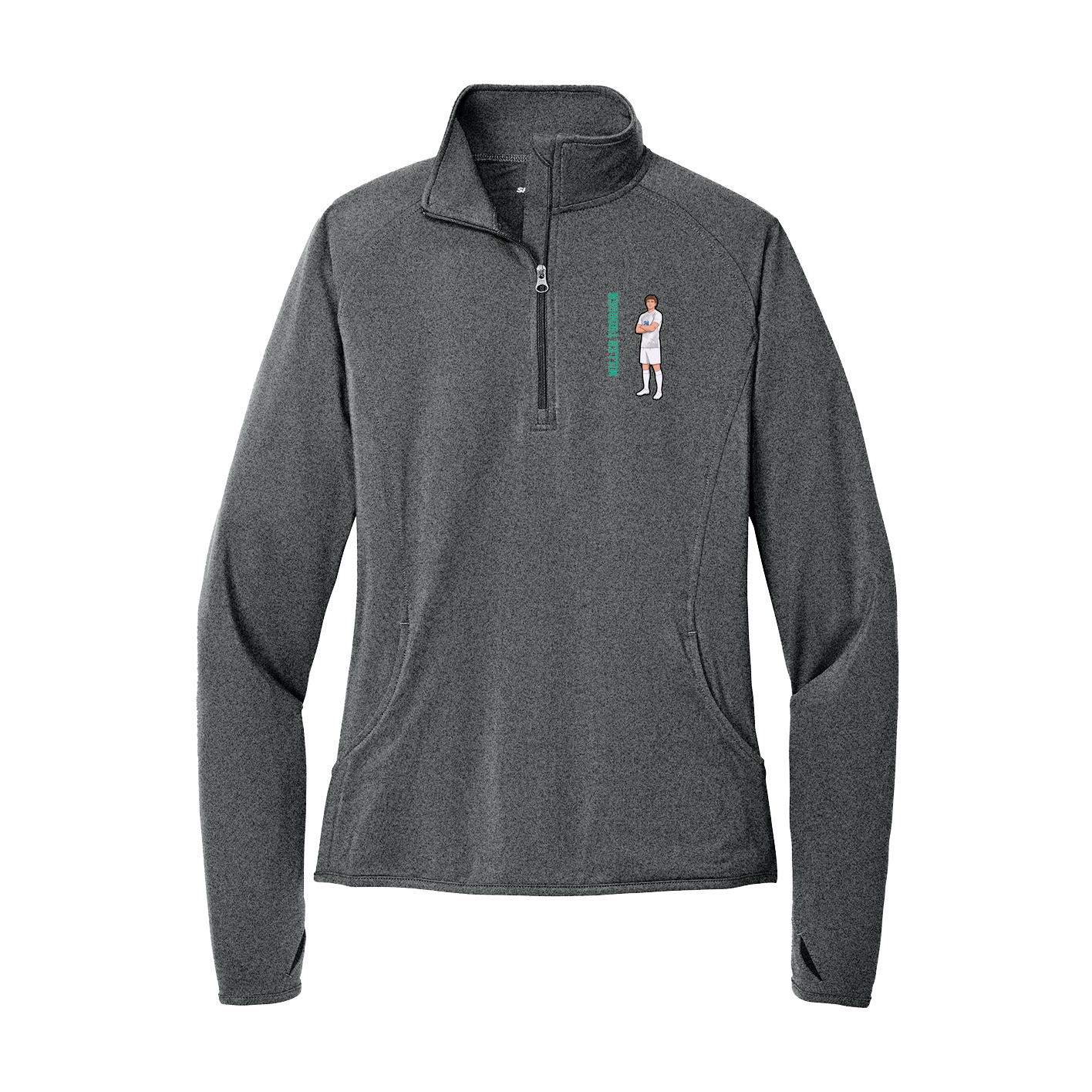 Women's Q-Zip Pullover — Name Vertical in Grey