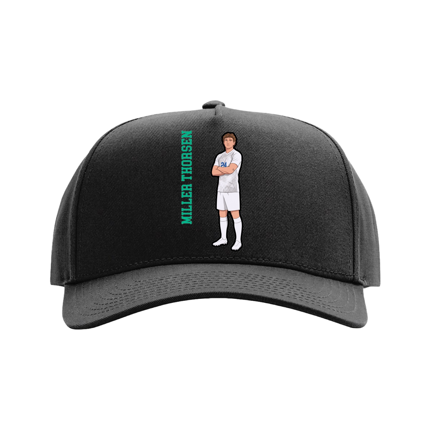 Full Fabric Five-Panel Champ Cap — Name Vertical in Black