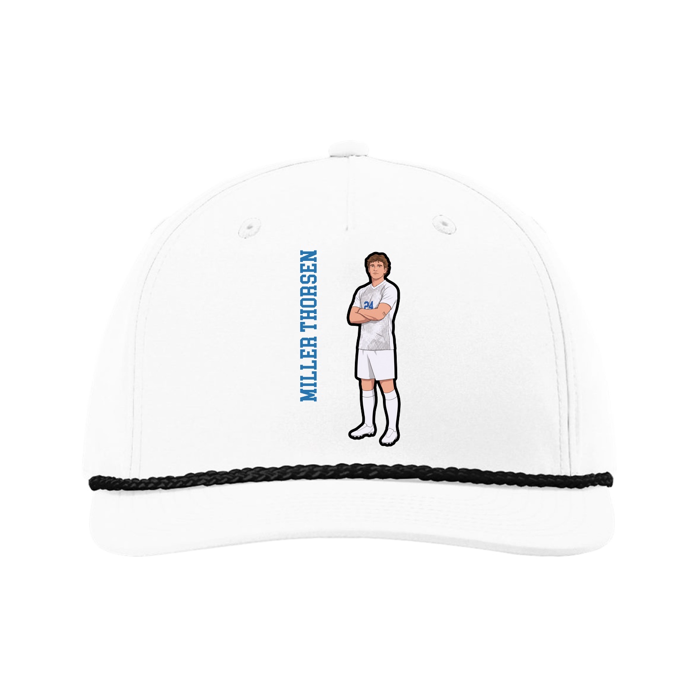 Five-Panel Classic Rope Cap — Name Vertical in White