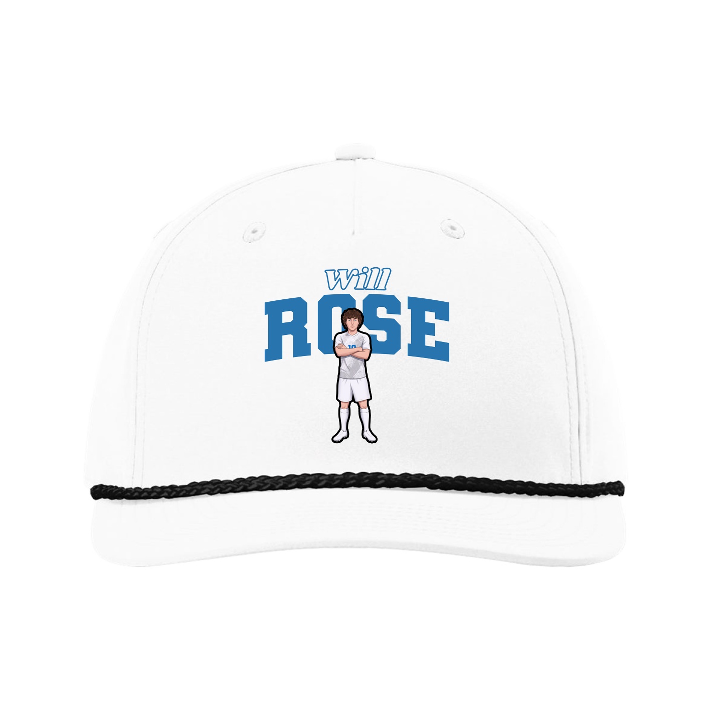 Five-Panel Classic Rope Cap — Name Arch in White