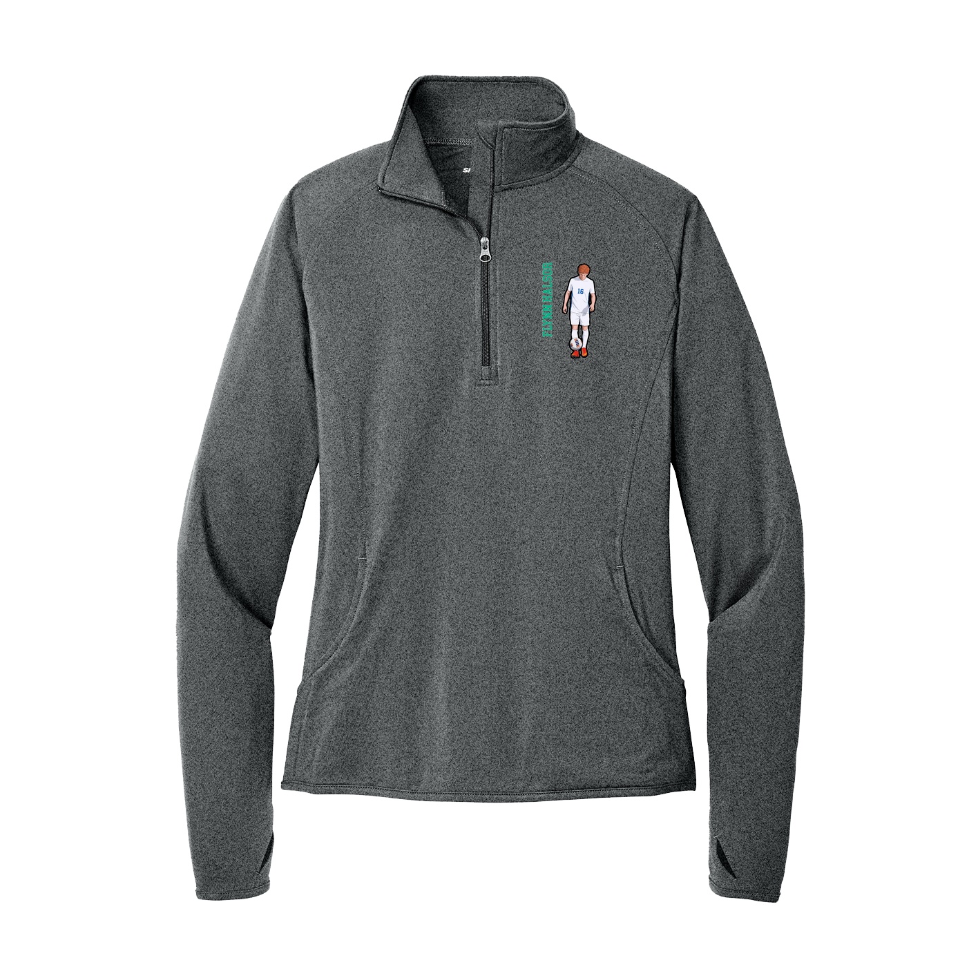 Women's Q-Zip Pullover — Name Vertical in Grey