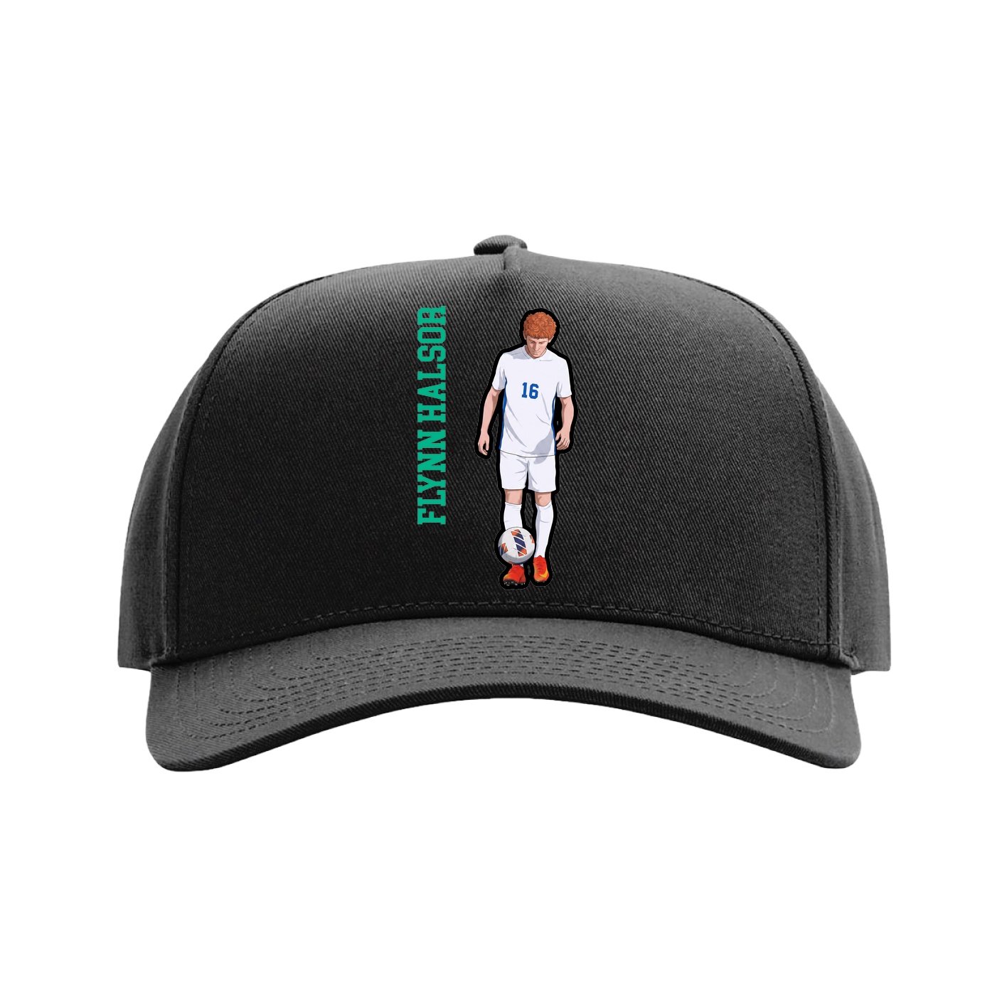 Full Fabric Five-Panel Champ Cap — Name Vertical in Black