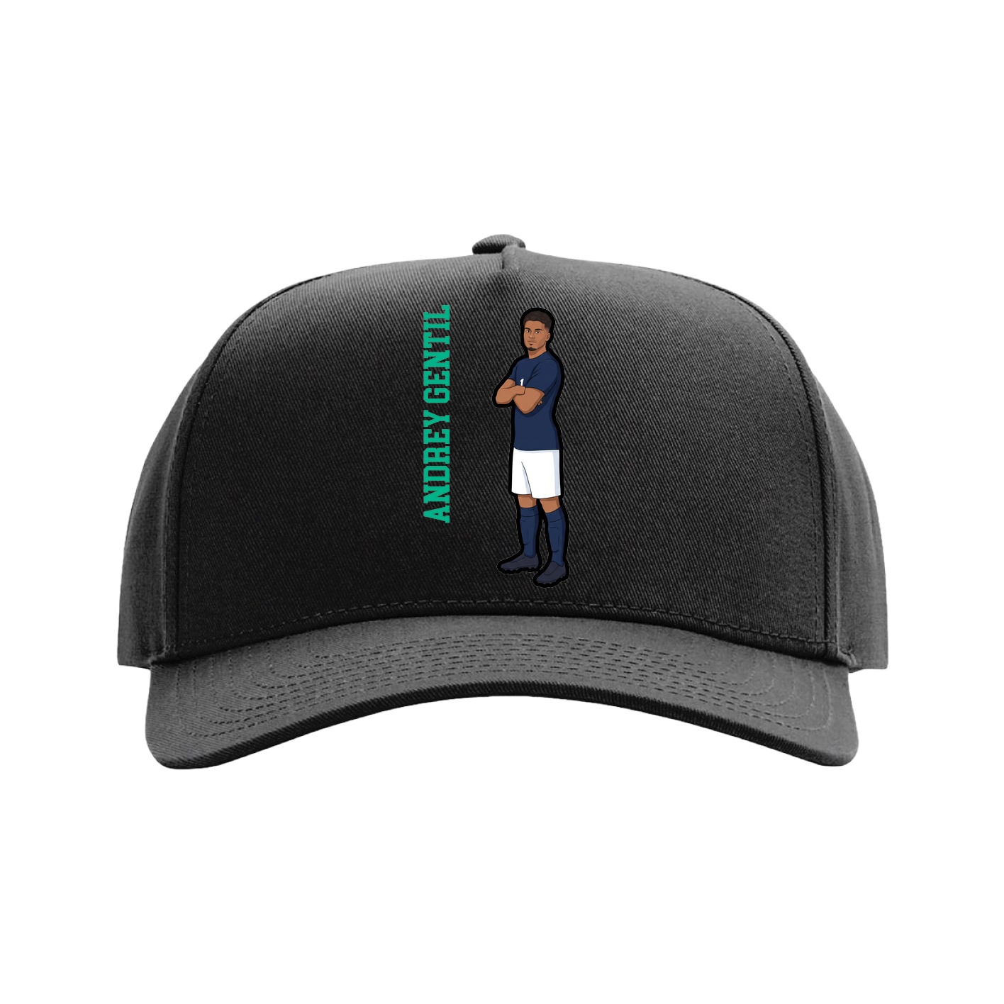 Full Fabric Five-Panel Champ Cap — Name Vertical in Black