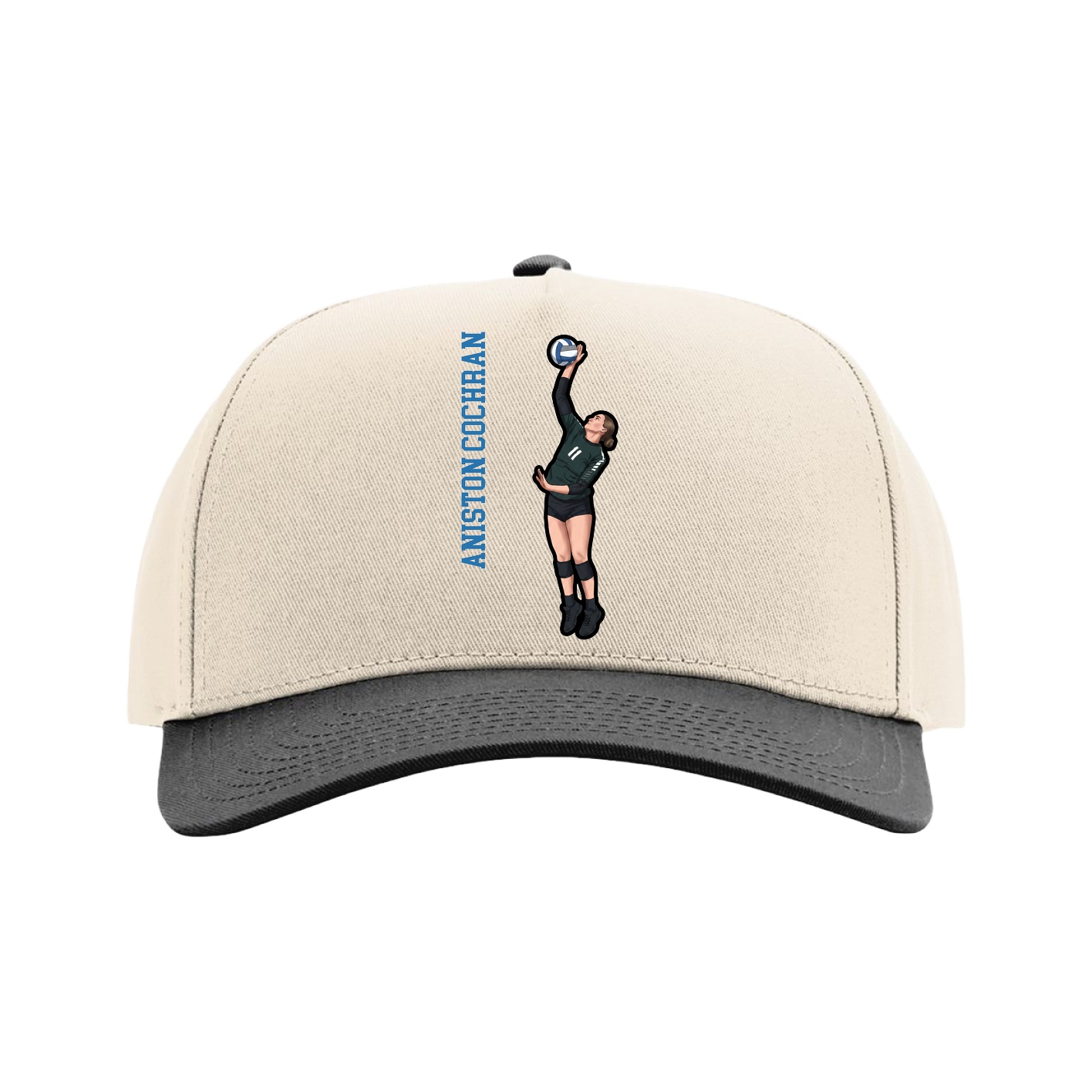 Full Fabric Five-Panel Champ Cap — Name Vertical in Cream/Black