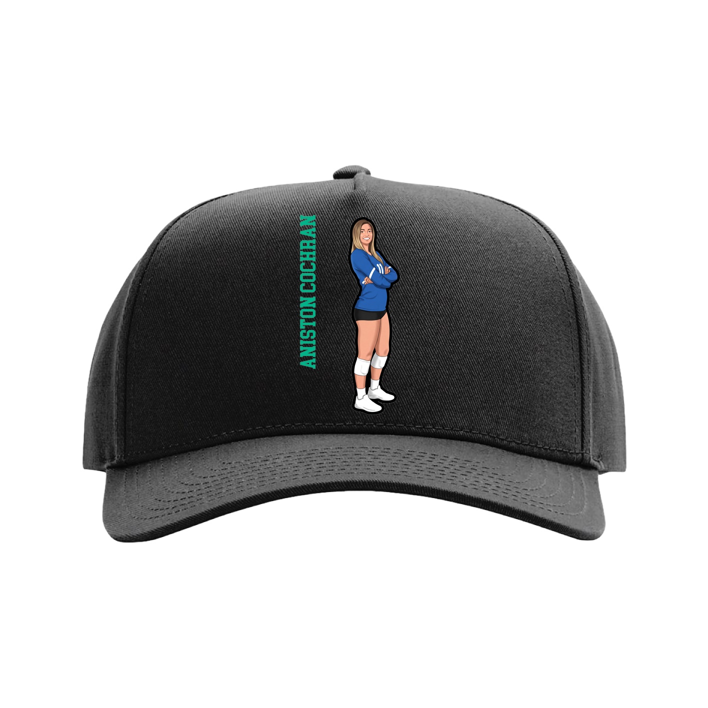 Full Fabric Five-Panel Champ Cap — Name Vertical in Black