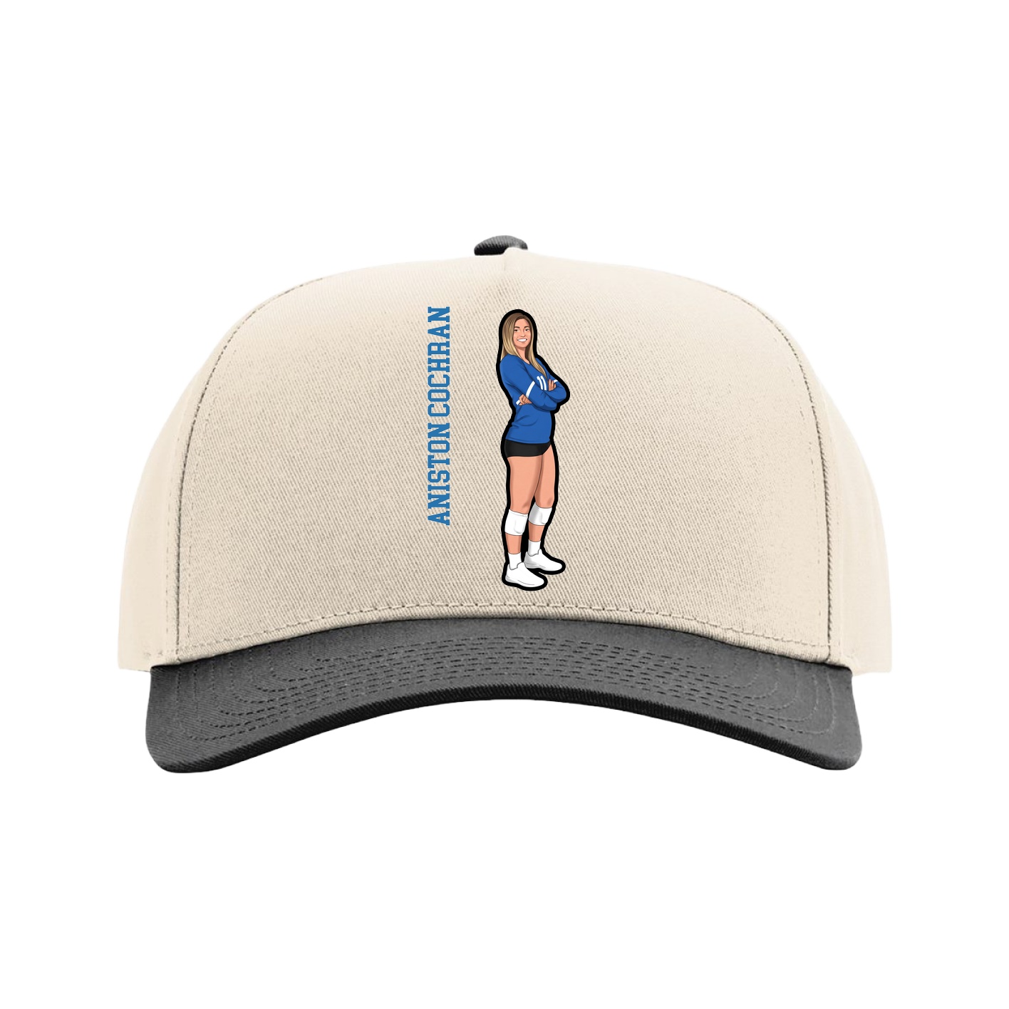 Full Fabric Five-Panel Champ Cap — Name Vertical in Cream/Black