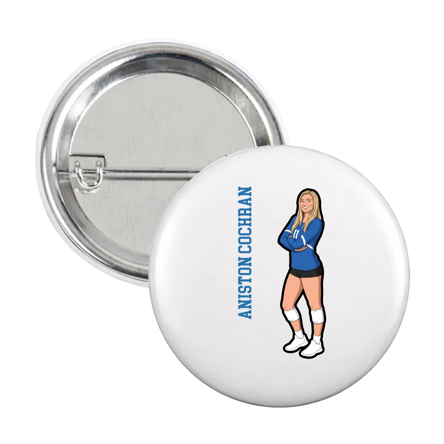 Game Day Button — Name Vertical in White
