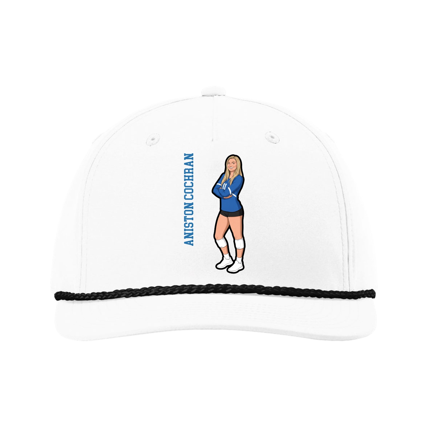 Five-Panel Classic Rope Cap — Name Vertical in White