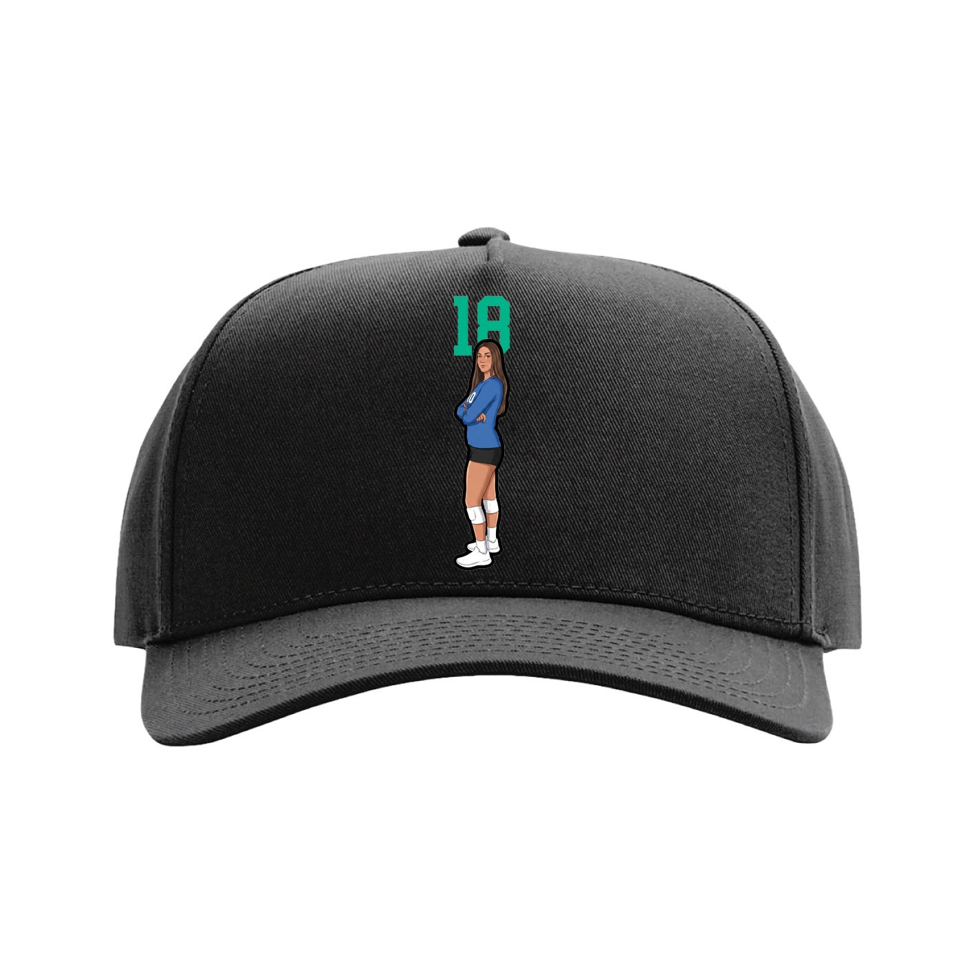 Full Fabric Five-Panel Champ Cap — Number Top in Black