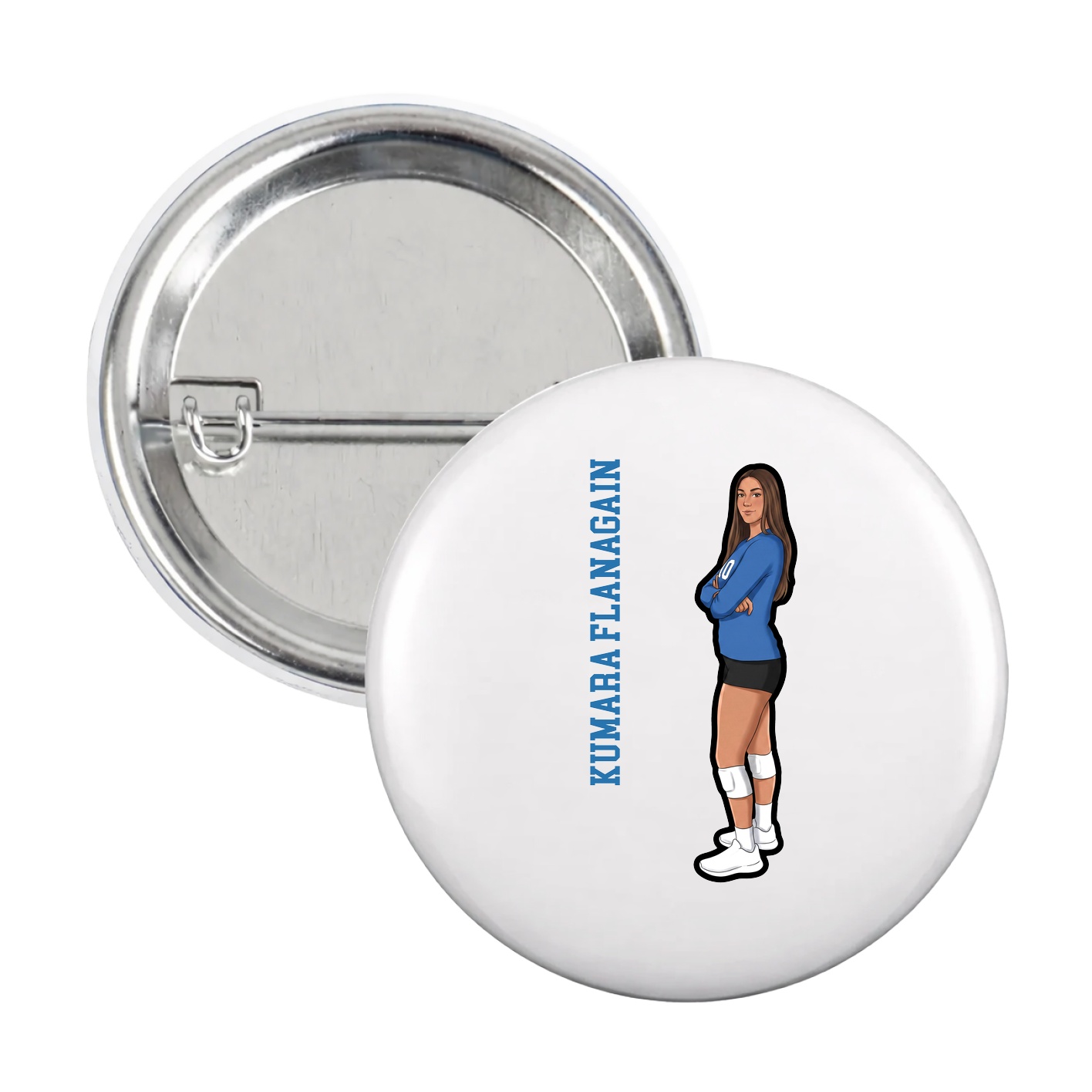 Game Day Button — Name Vertical in White