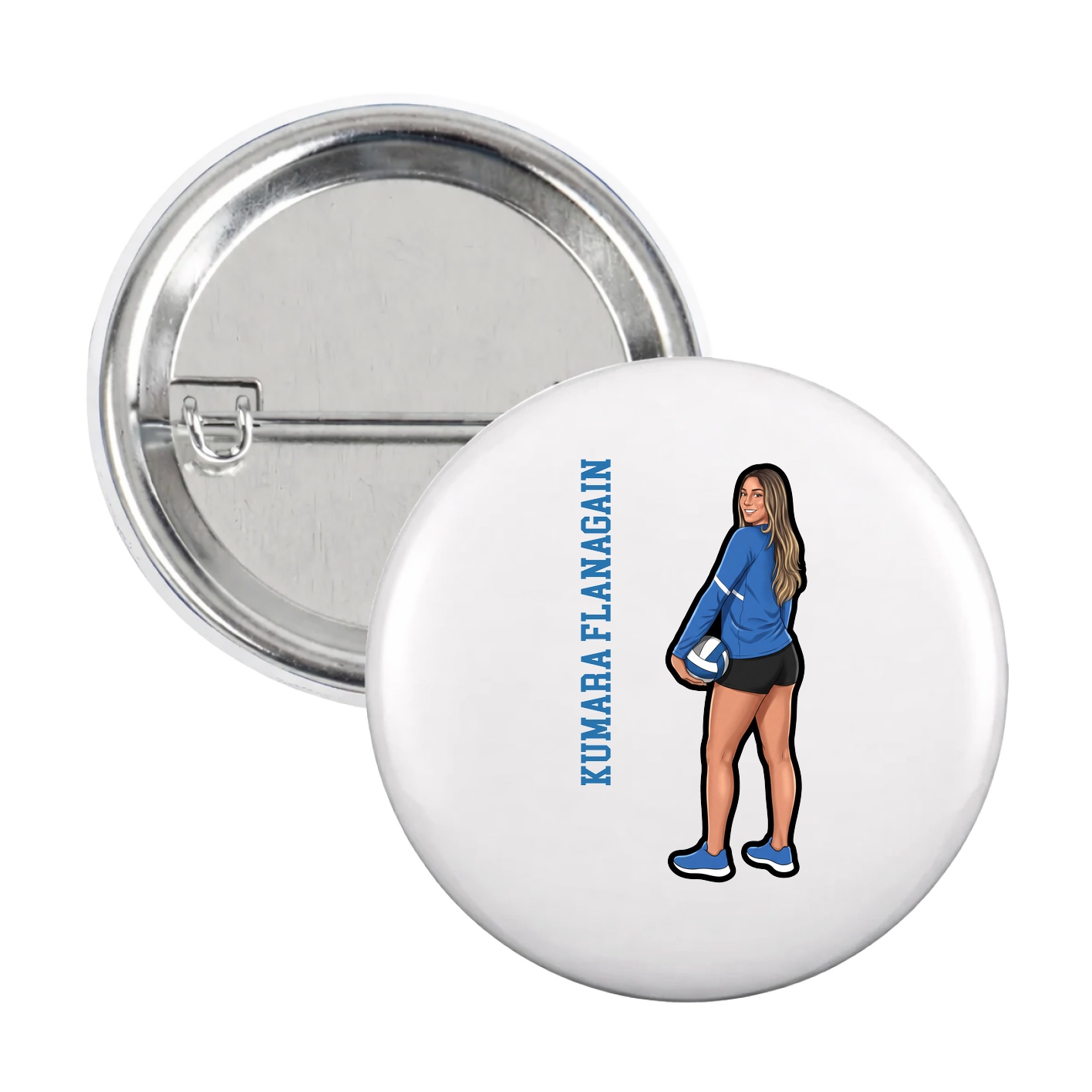 Game Day Button — Name Vertical in White