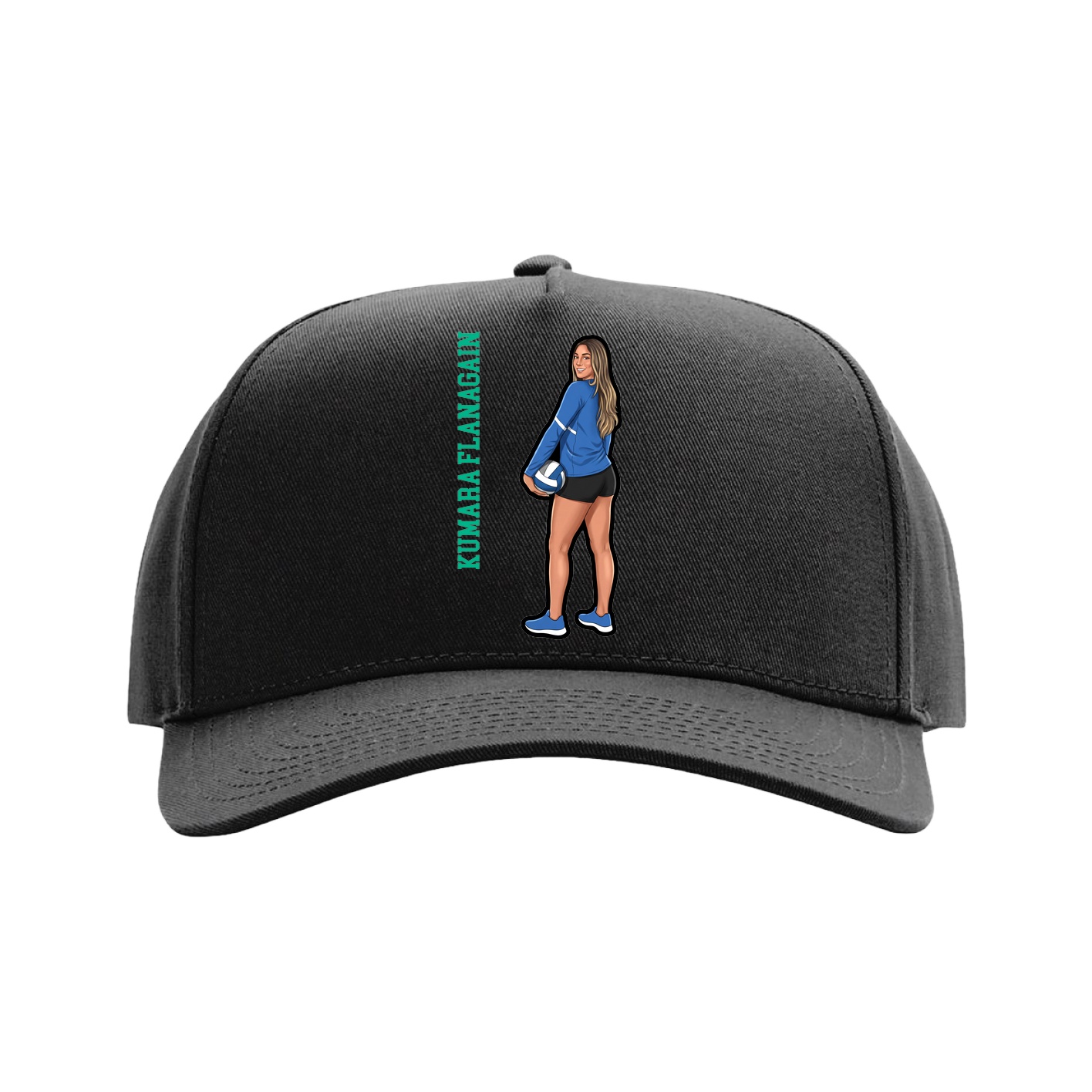 Full Fabric Five-Panel Champ Cap — Name Vertical in Black