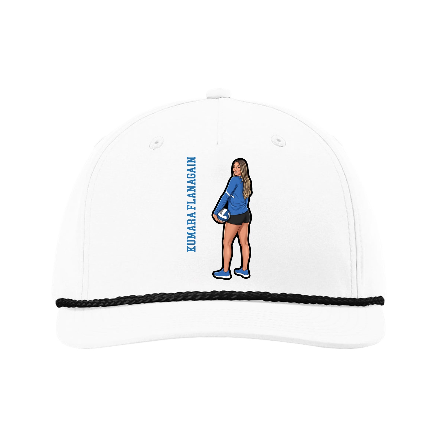 Five-Panel Classic Rope Cap — Name Vertical in White