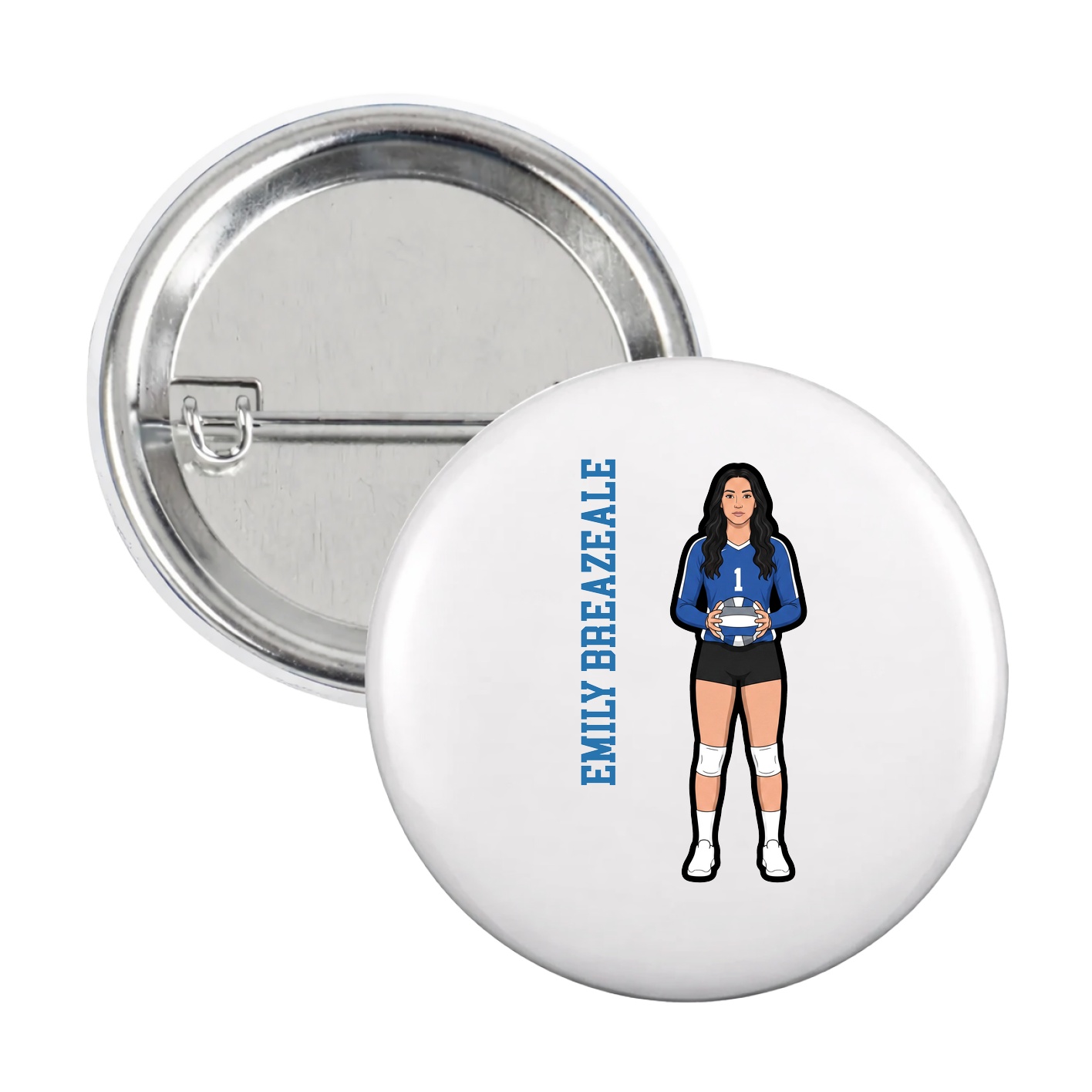 Game Day Button — Name Vertical in White