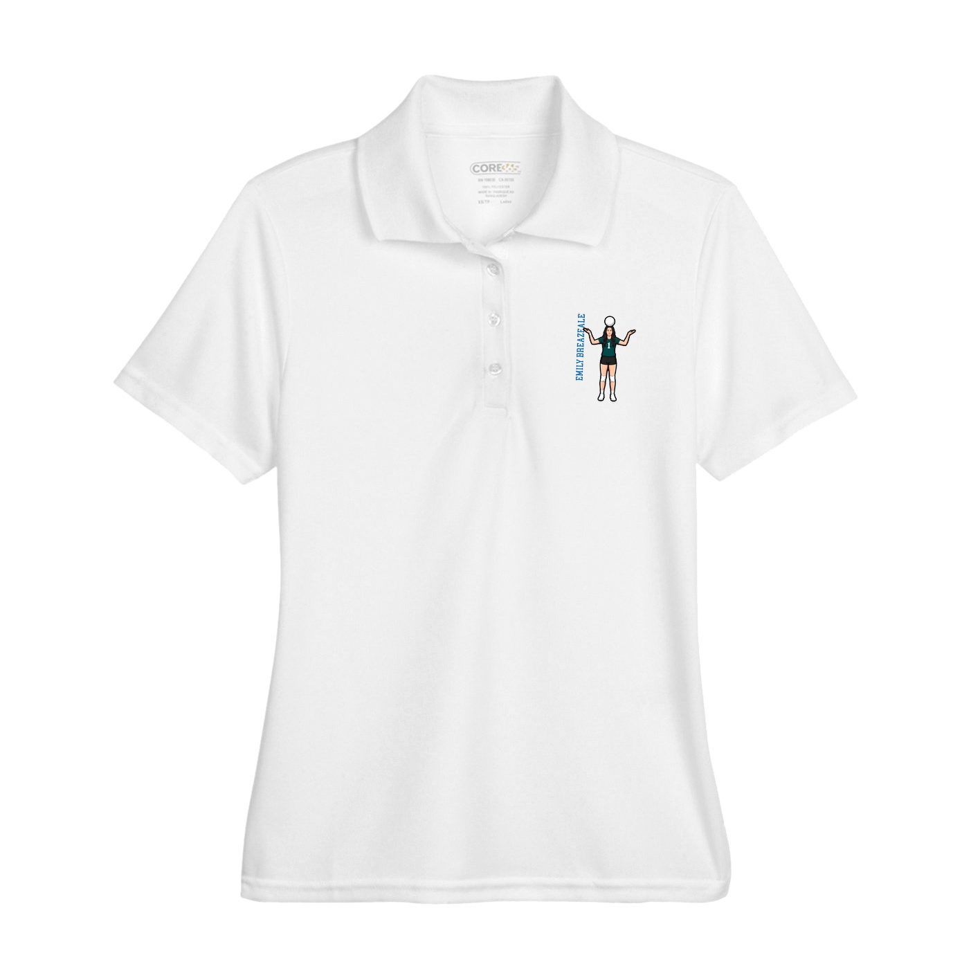 Womens Performance Polo — Name Vertical in White
