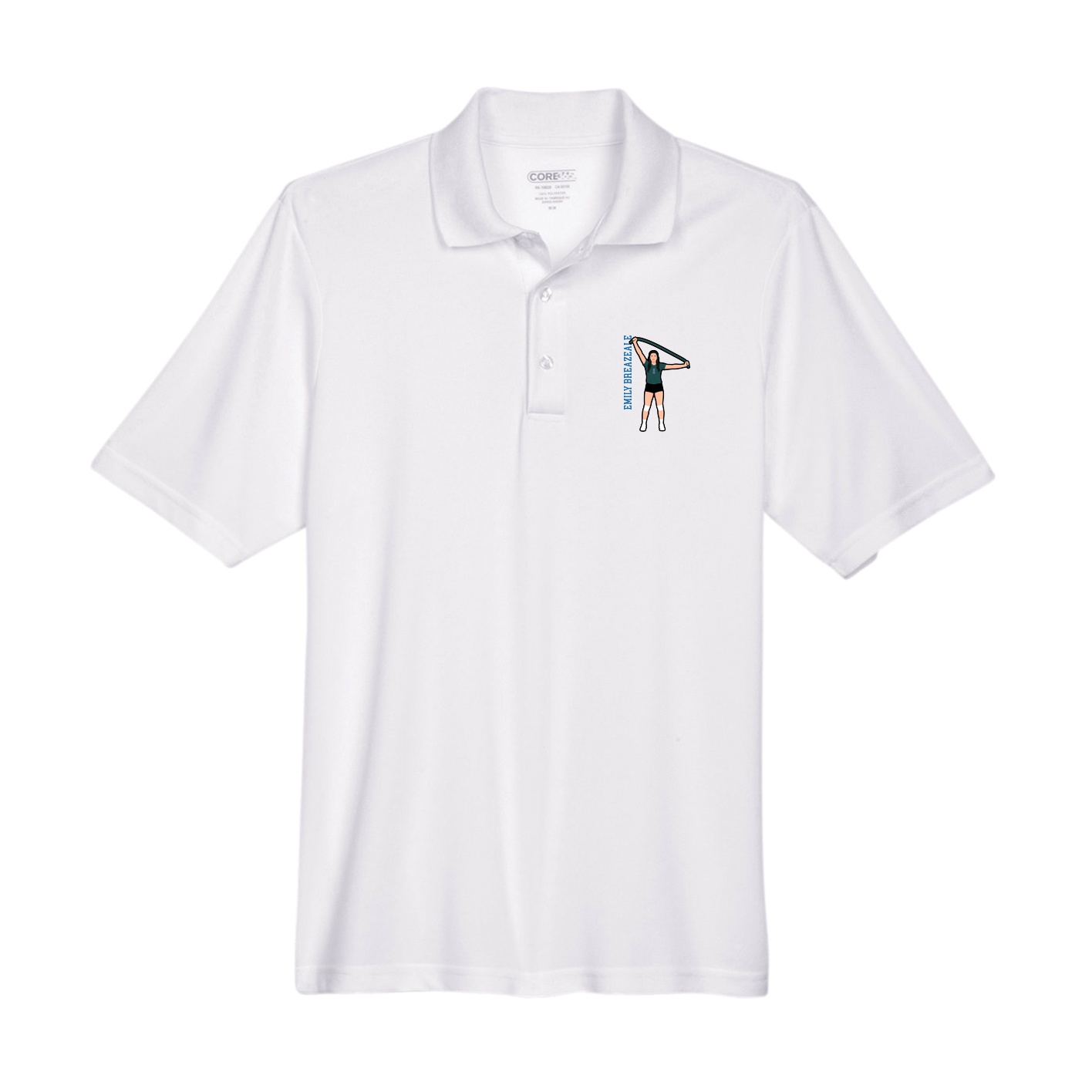 Performance Polo — Name Vertical in White